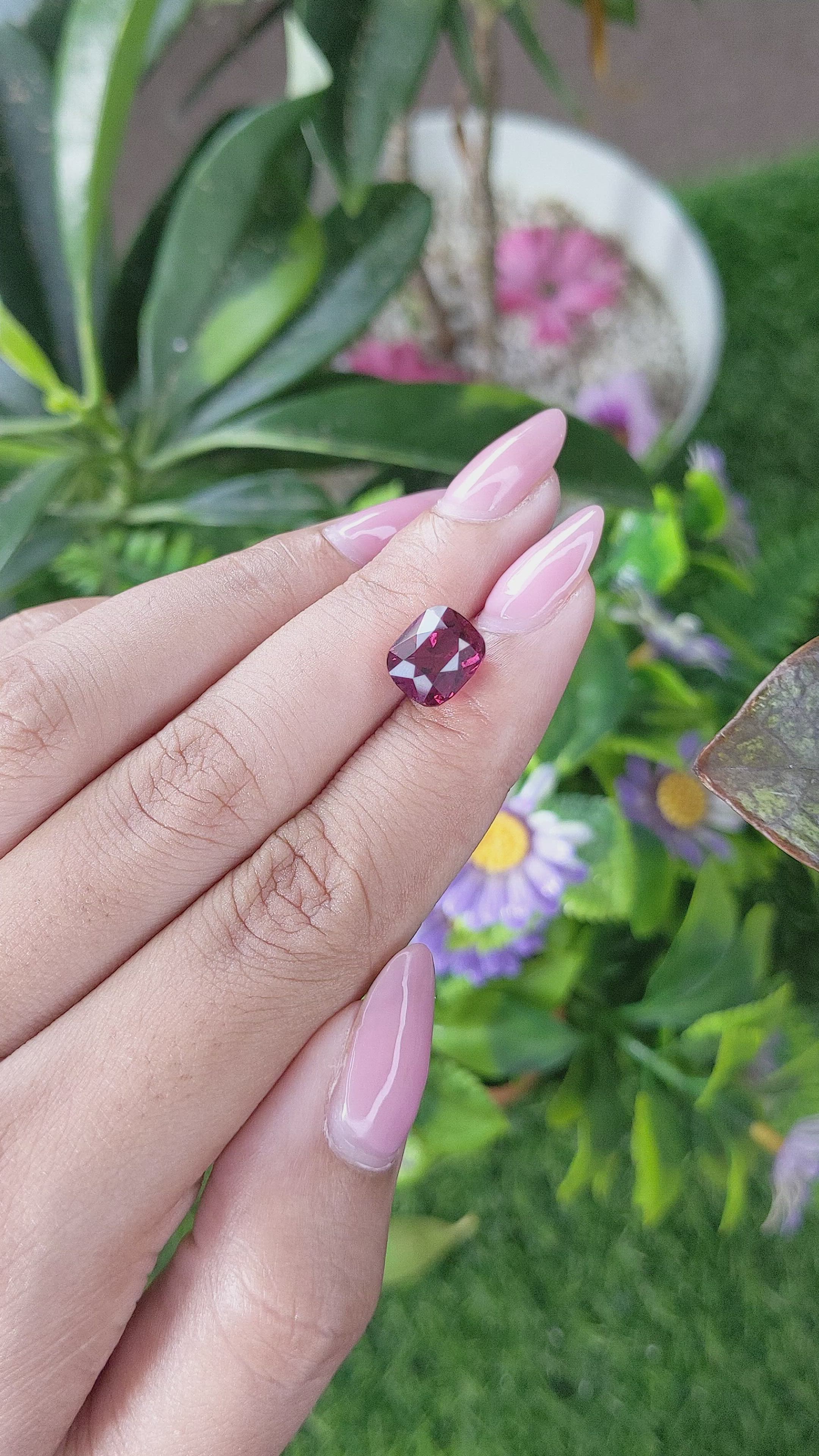4.59 Ct. Purplish Red Garnet from Ceylon (Sri Lanka) Size Video