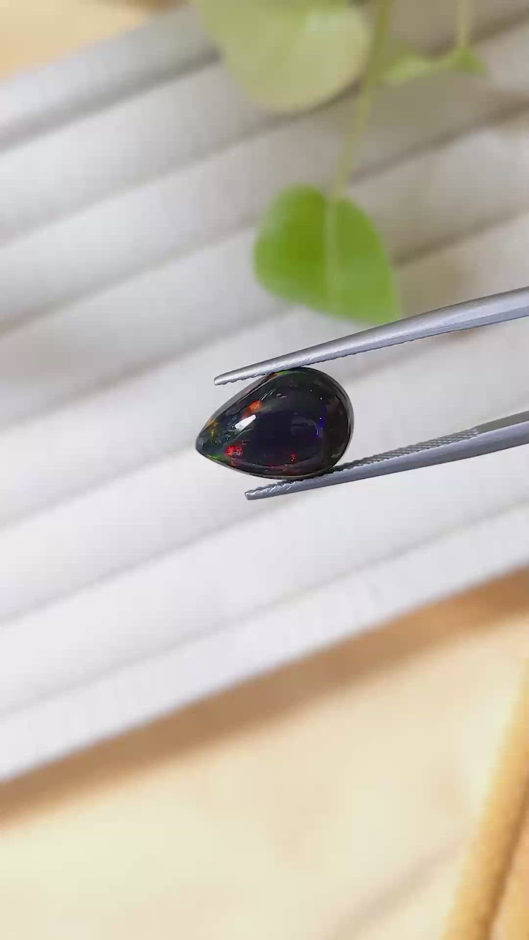2.91 Ct. Multi Color Cabochon Black Opal from Ethiopia Size Video