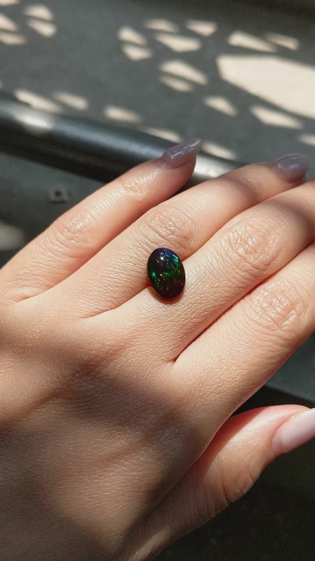 2.31 Ct. Multi Color Cabochon Black Opal from Ethiopia Size Video