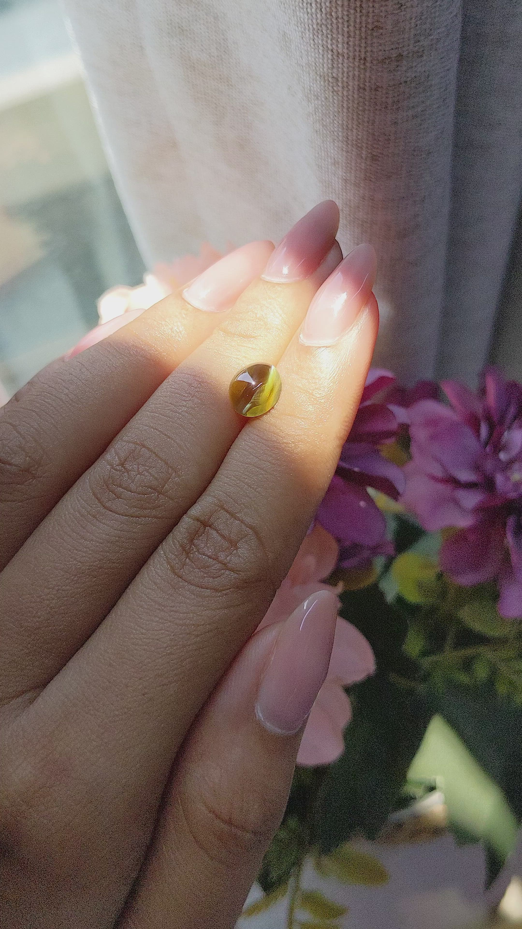 2.62 Ct. Brownish Green Cabochon Chrysoberyl from Madagascar Size Video