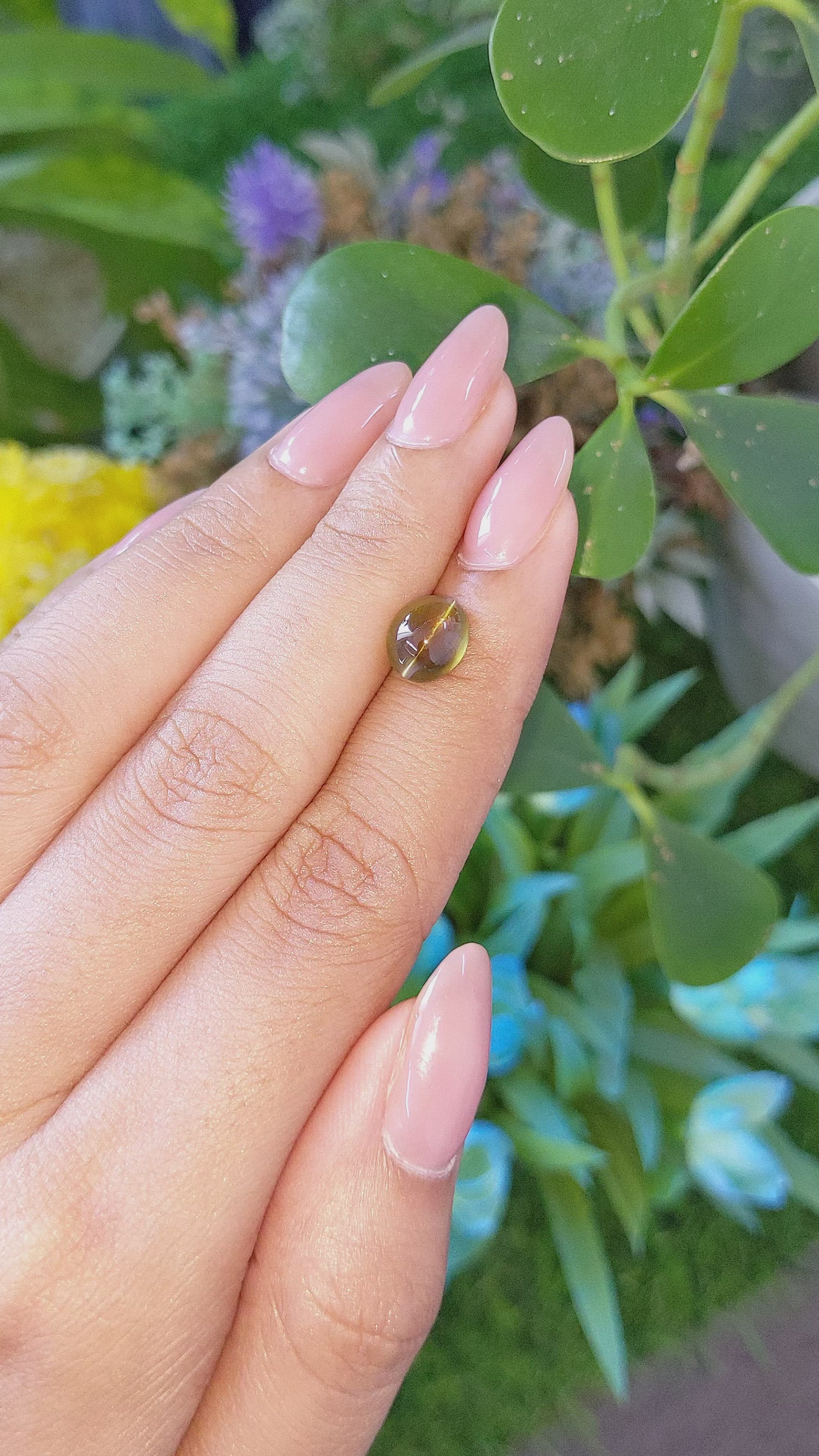 2.62 Ct. Brownish Green Cabochon Chrysoberyl from Madagascar Size Video