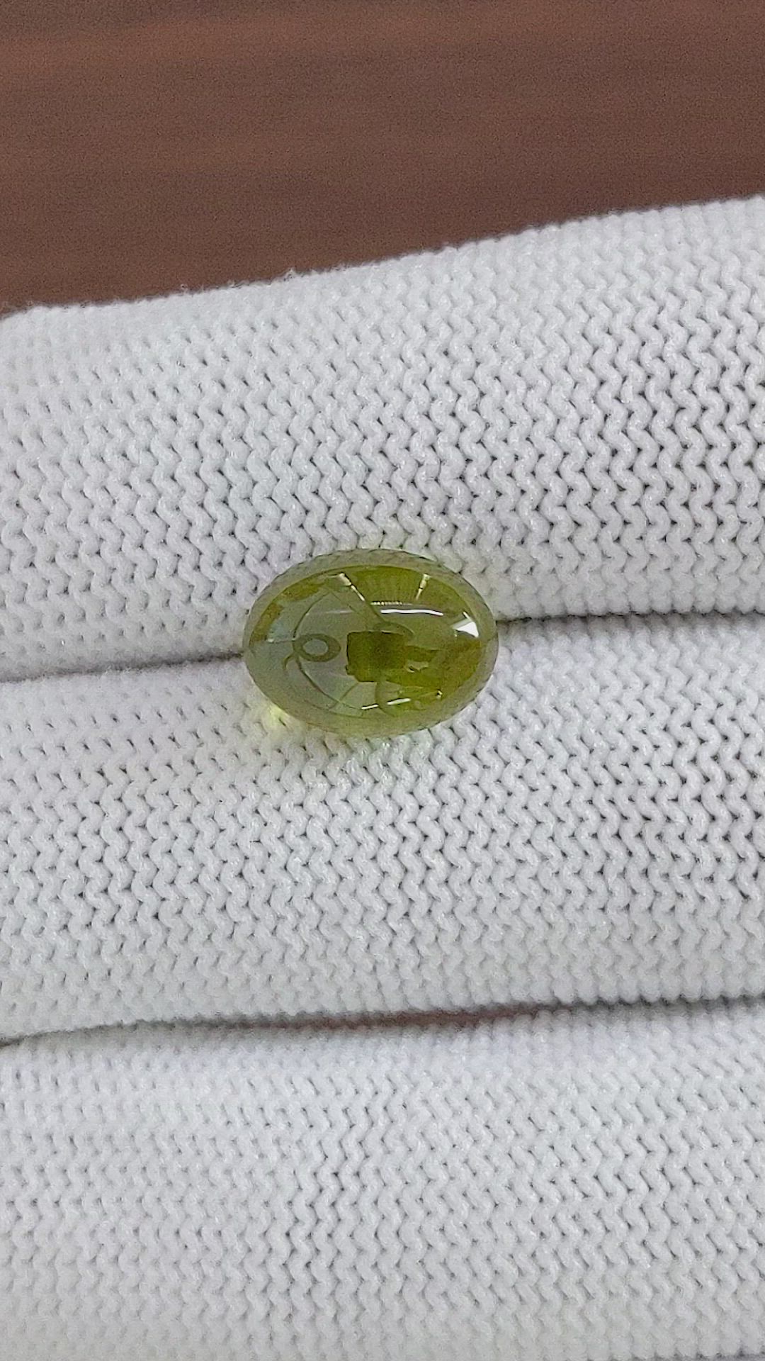 7.16 Ct. Yellowish Green Cabochon Chrysoberyl from Ceylon (Sri Lanka) Size Video