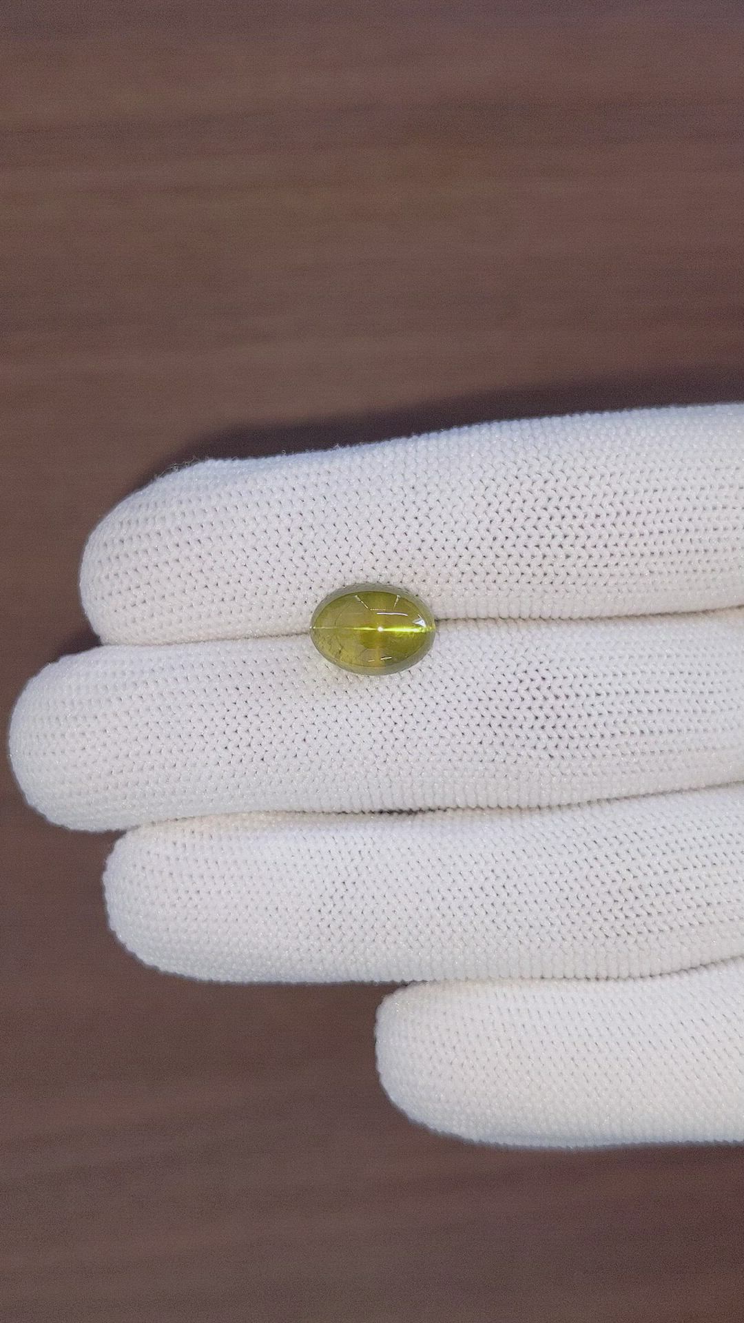 7.16 Ct. Yellowish Green Cabochon Chrysoberyl from Ceylon (Sri Lanka) Size Video