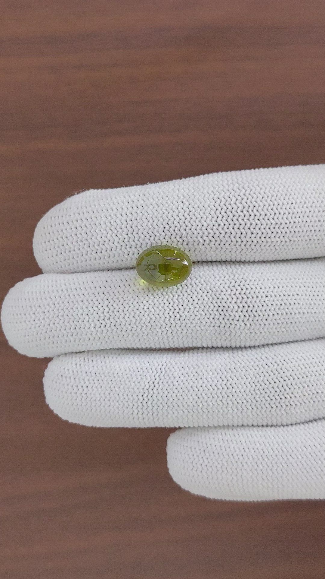 7.16 Ct. Yellowish Green Cabochon Chrysoberyl from Ceylon (Sri Lanka) Size Video
