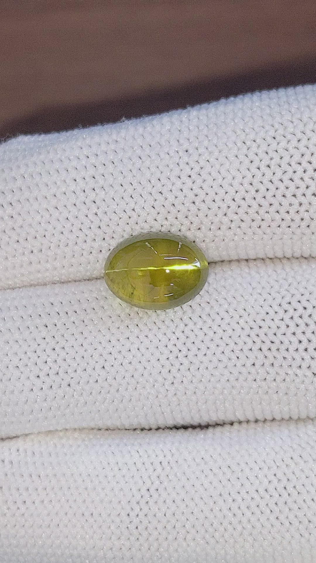 7.16 Ct. Yellowish Green Cabochon Chrysoberyl from Ceylon (Sri Lanka) Size Video