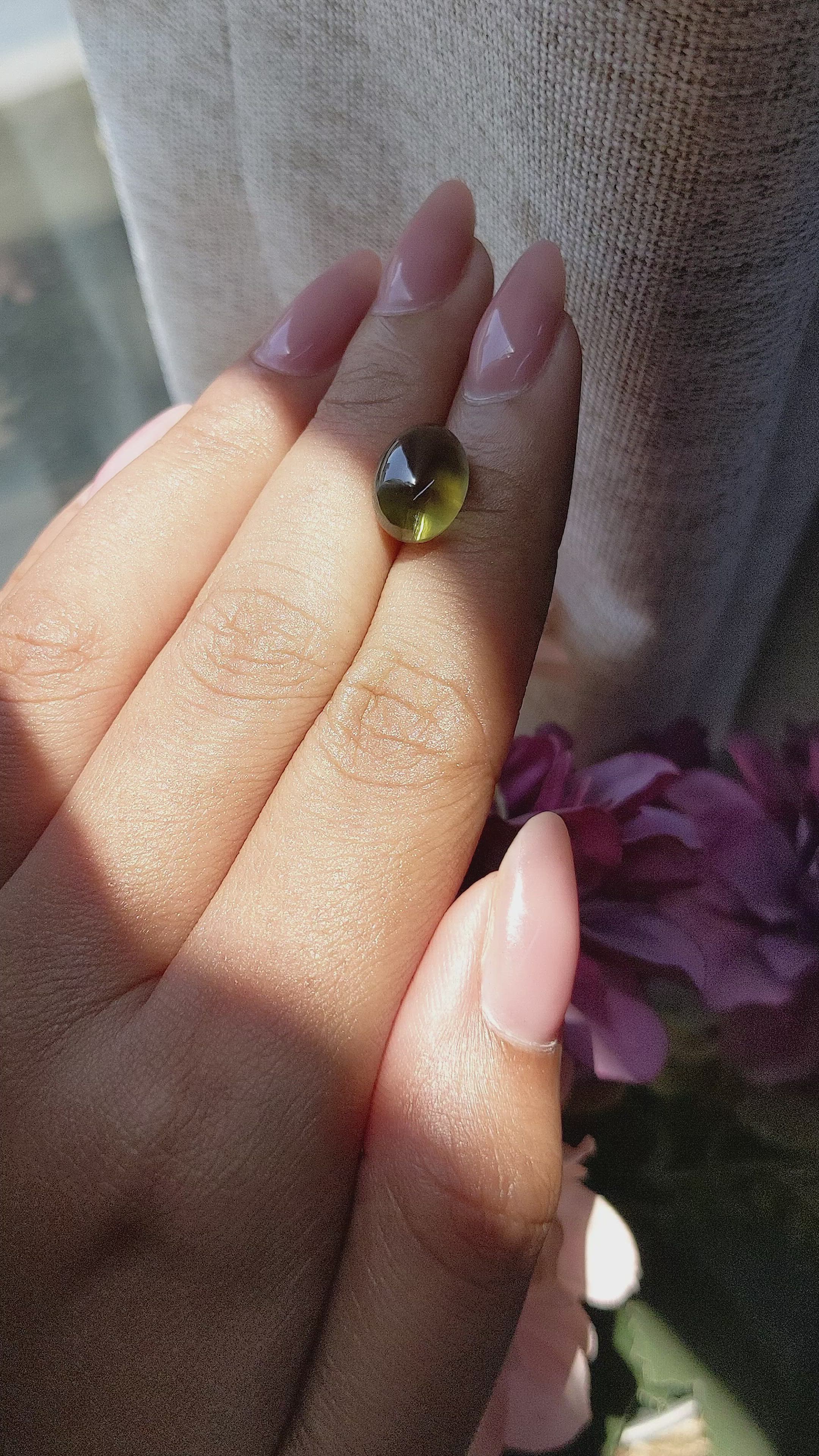 7.16 Ct. Yellowish Green Cabochon Chrysoberyl from Ceylon (Sri Lanka) Size Video