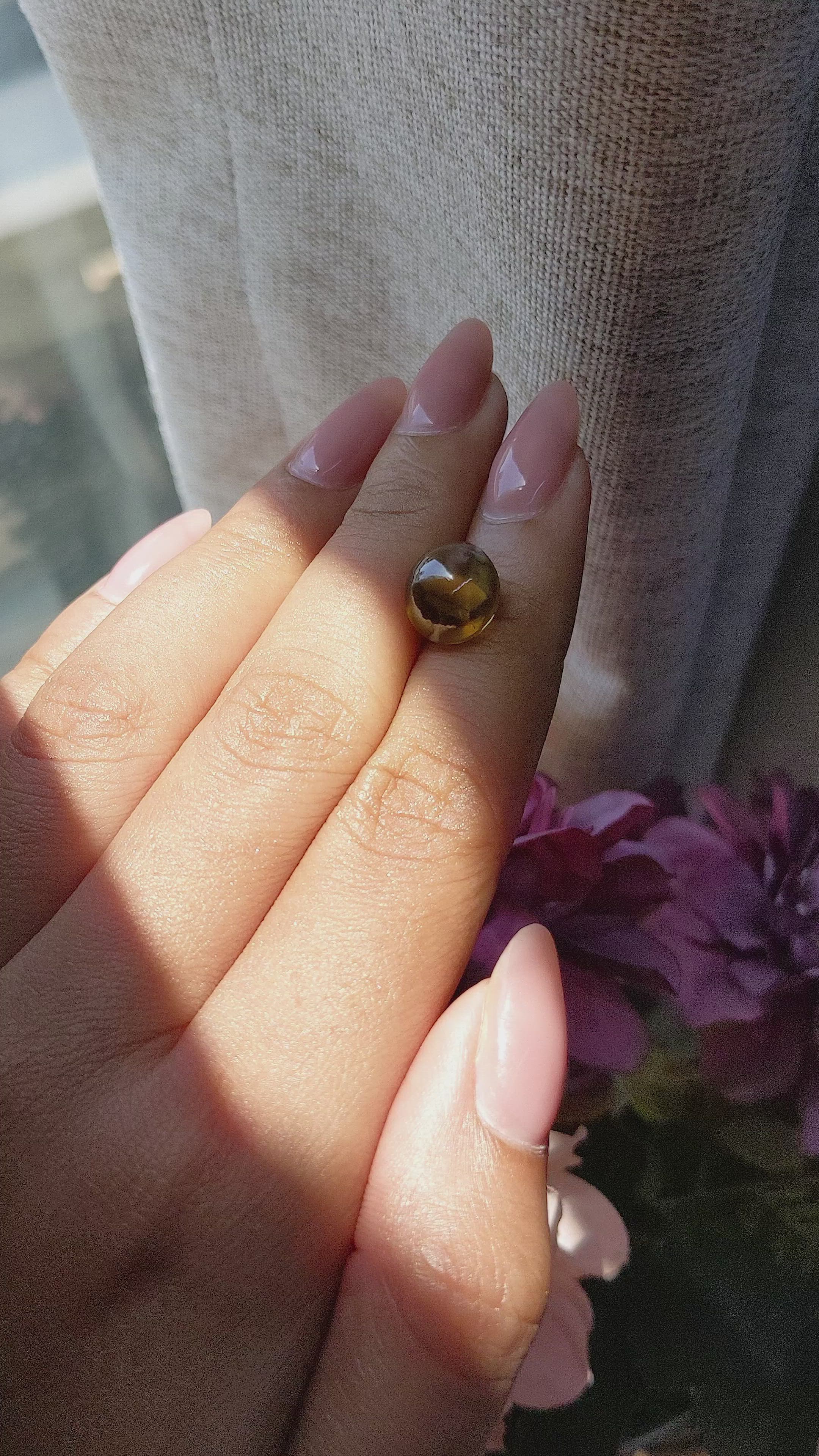 6.77 Ct. Brown Cabochon Chrysoberyl from Ceylon (Sri Lanka) Size Video