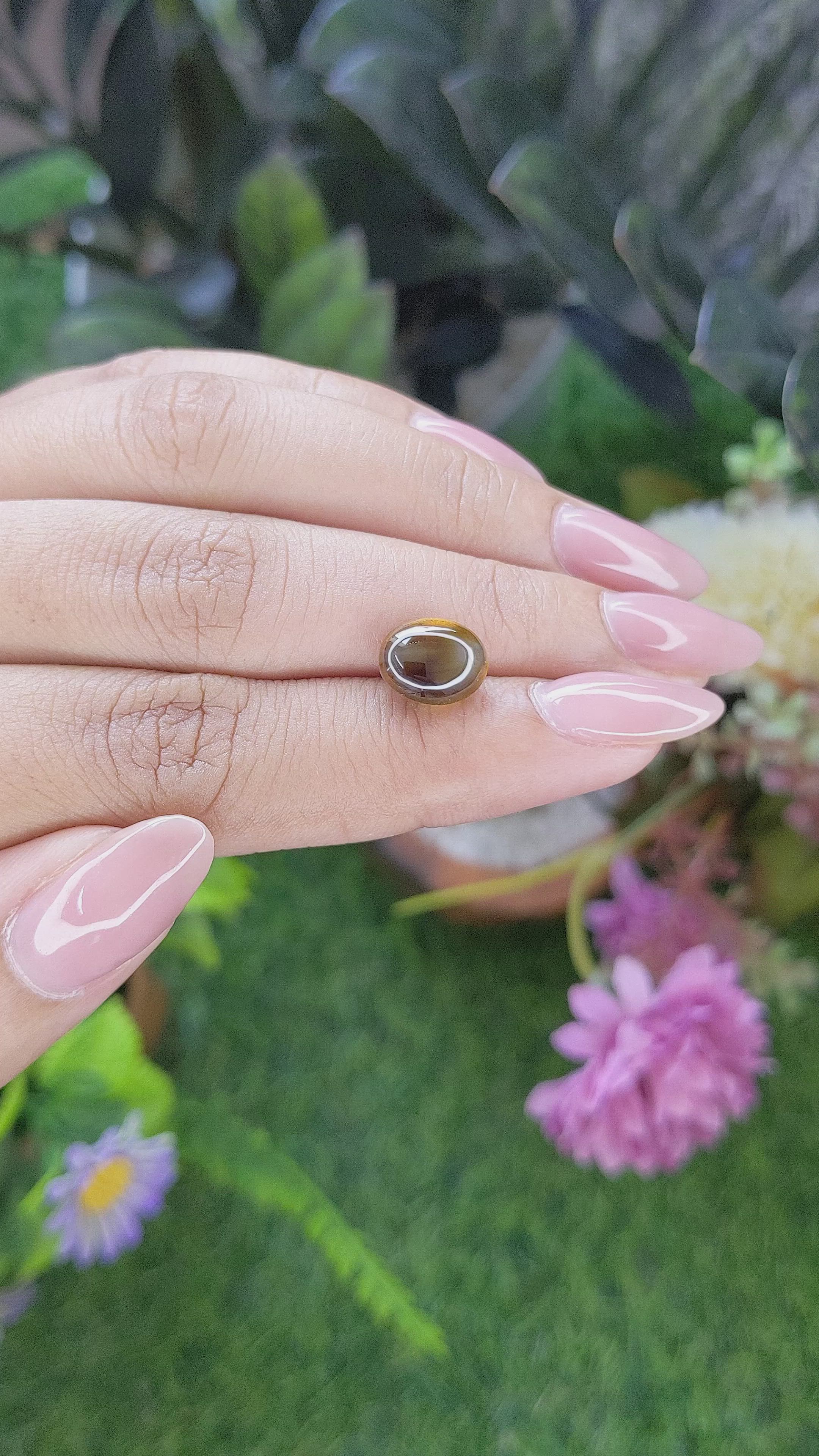 4.60 Ct. Greenish Brown Cabochon Chrysoberyl from Madagascar Size Video