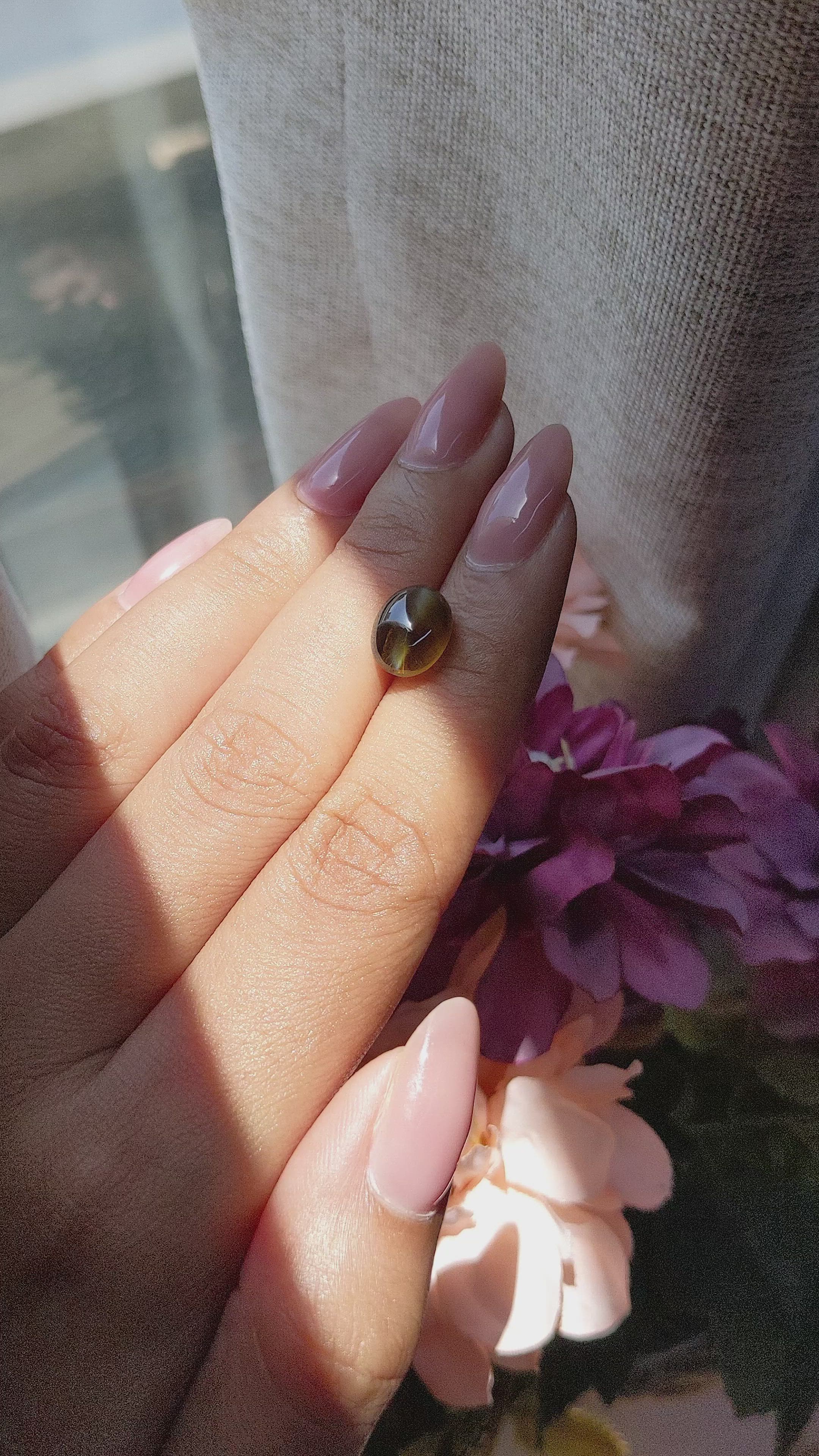 4.60 Ct. Greenish Brown Cabochon Chrysoberyl from Madagascar Size Video