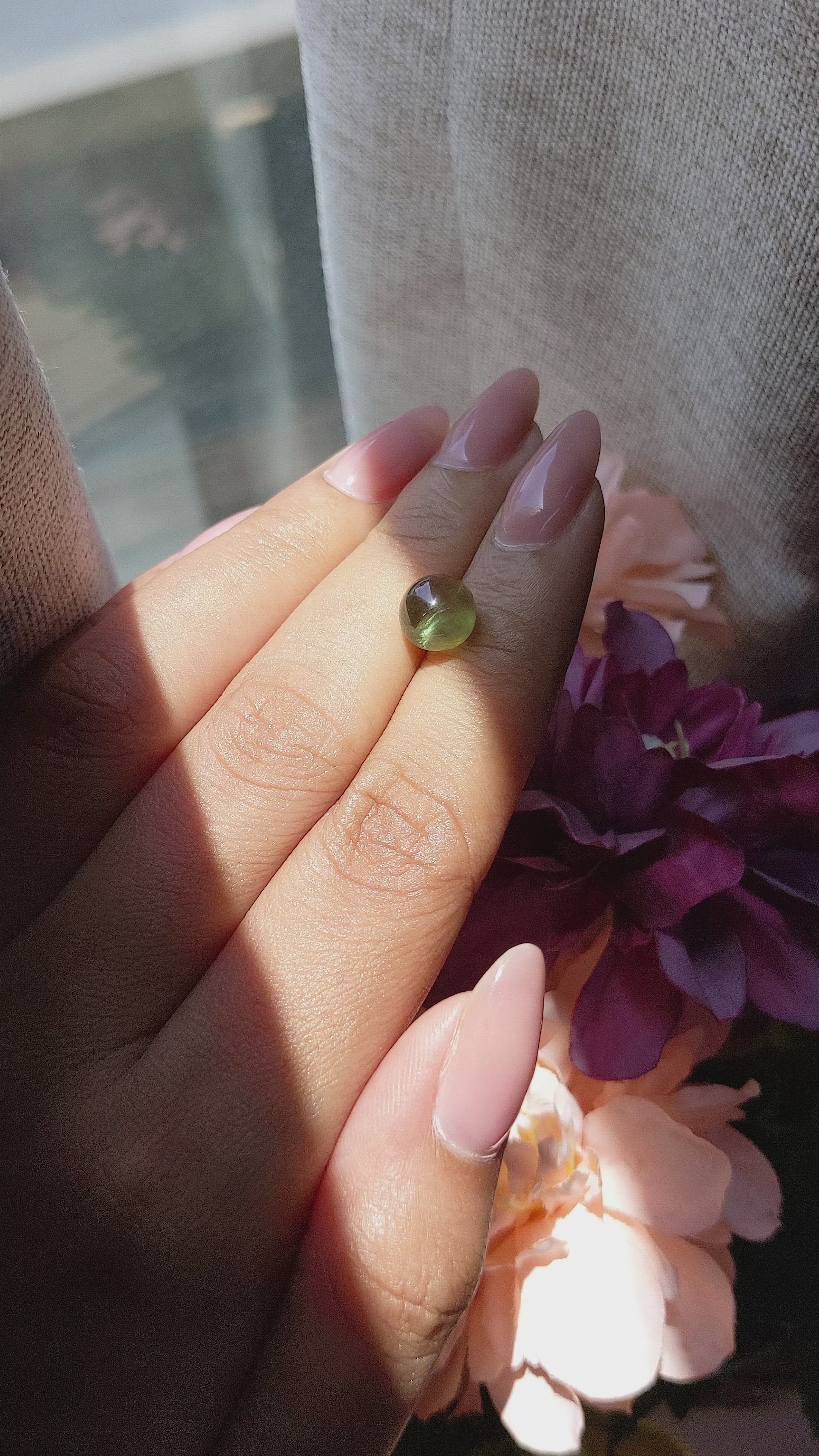 4.32 Ct. Yellowish Green Cabochon Chrysoberyl from Ceylon (Sri Lanka) Size Video