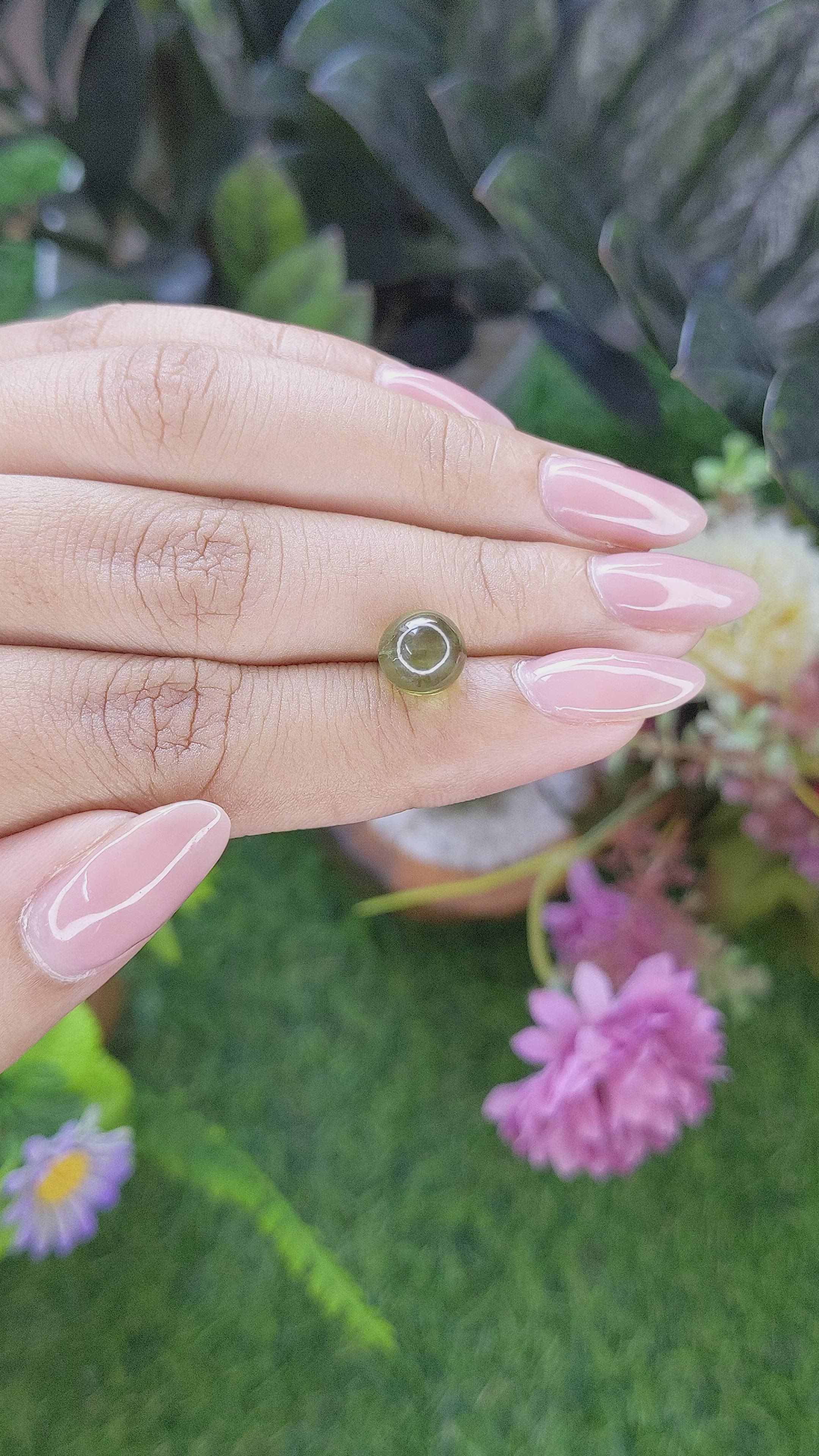 4.32 Ct. Yellowish Green Cabochon Chrysoberyl from Ceylon (Sri Lanka) Size Video