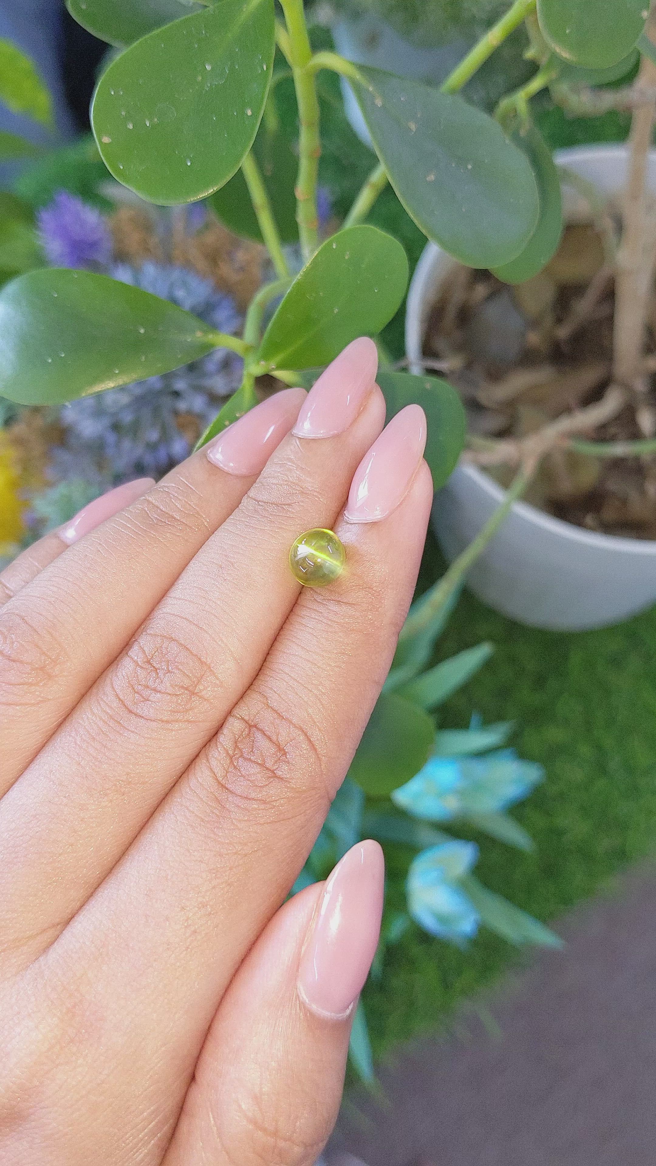 3.31 Ct. Yellowish Green Cabochon Chrysoberyl from Madagascar Size Video