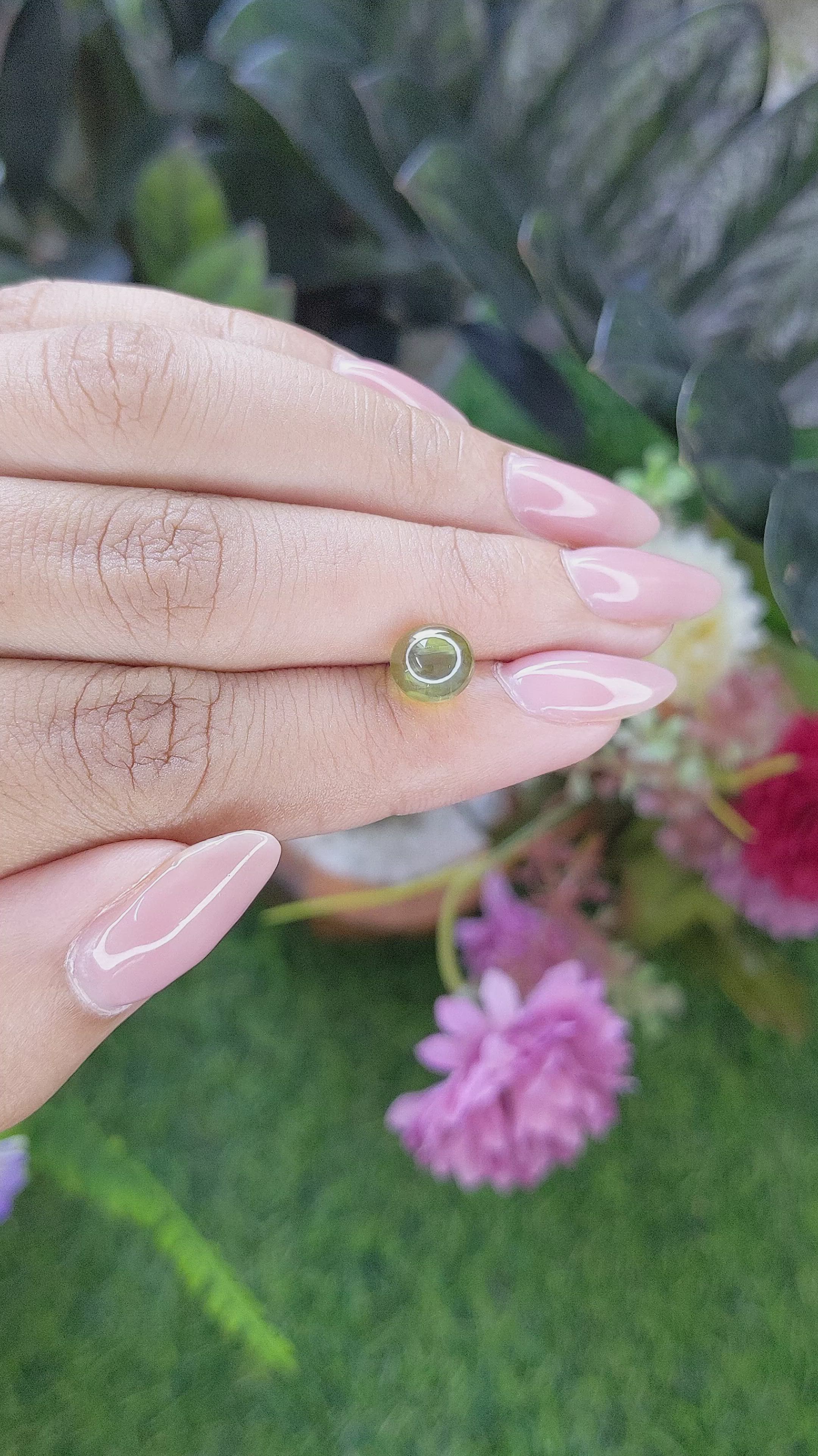 3.31 Ct. Yellowish Green Cabochon Chrysoberyl from Madagascar Size Video