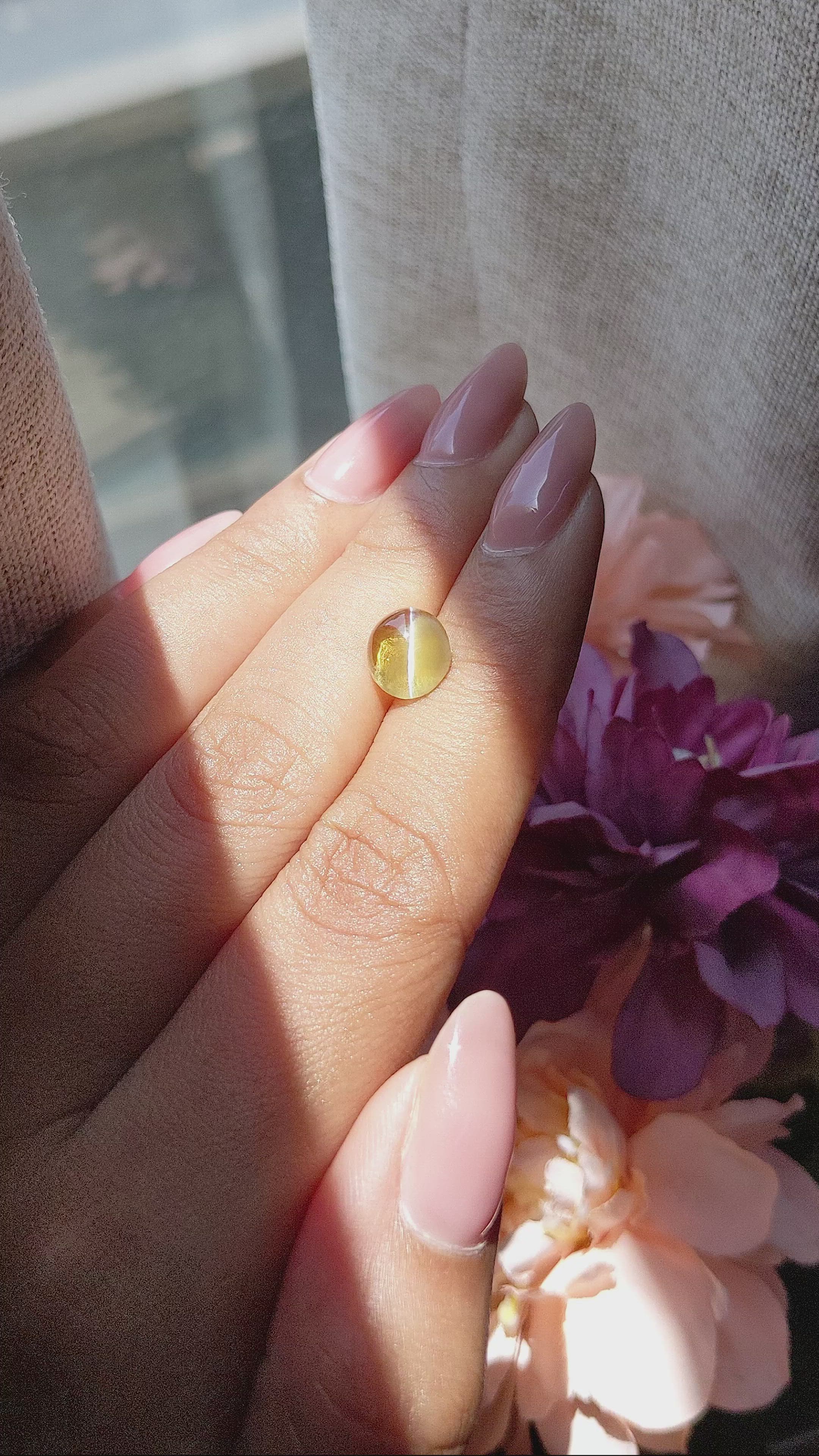 3.02 Ct. Greenish Yellow Cabochon Chrysoberyl from Tanzania Size Video