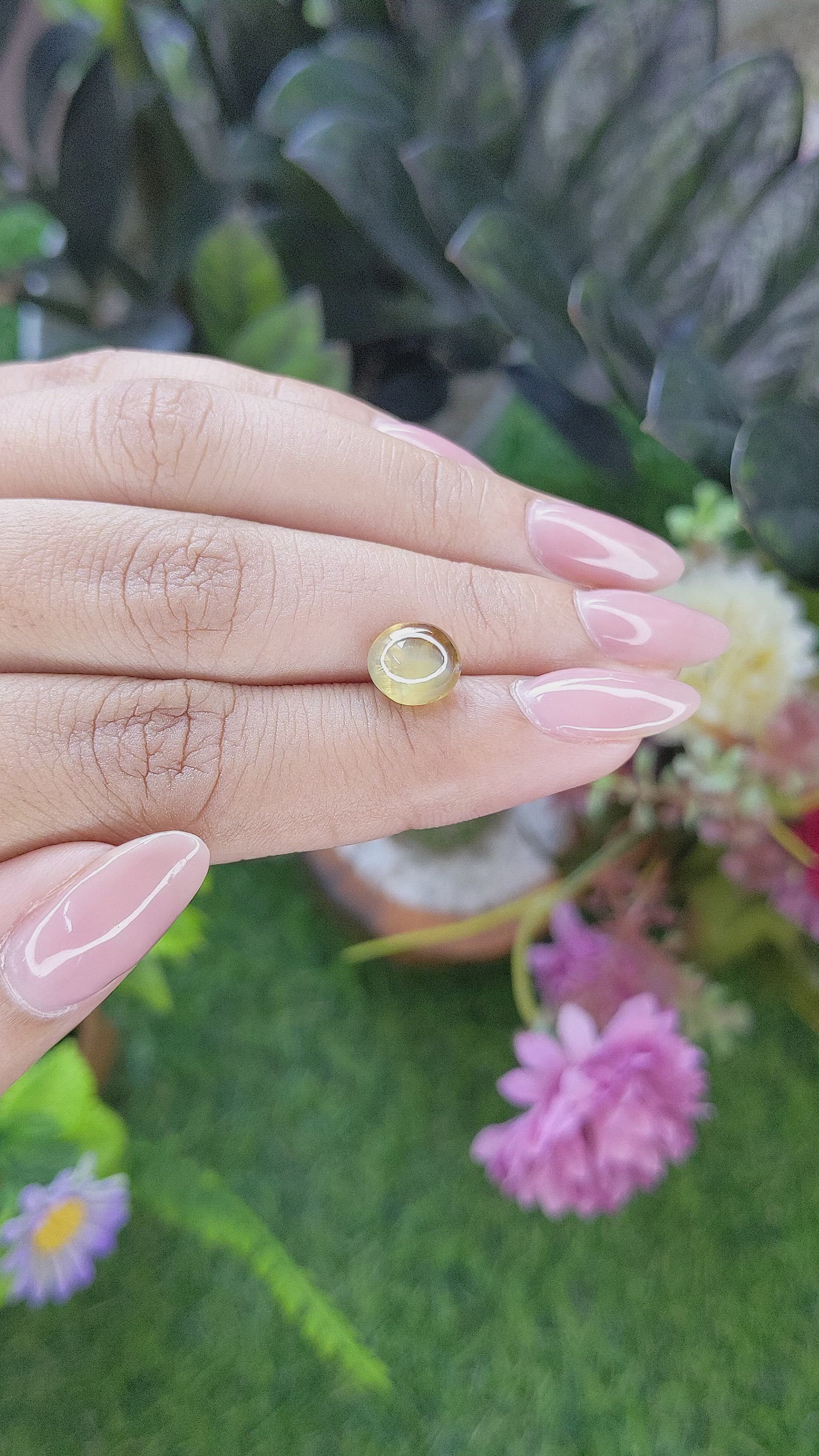 3.02 Ct. Greenish Yellow Cabochon Chrysoberyl from Tanzania Size Video