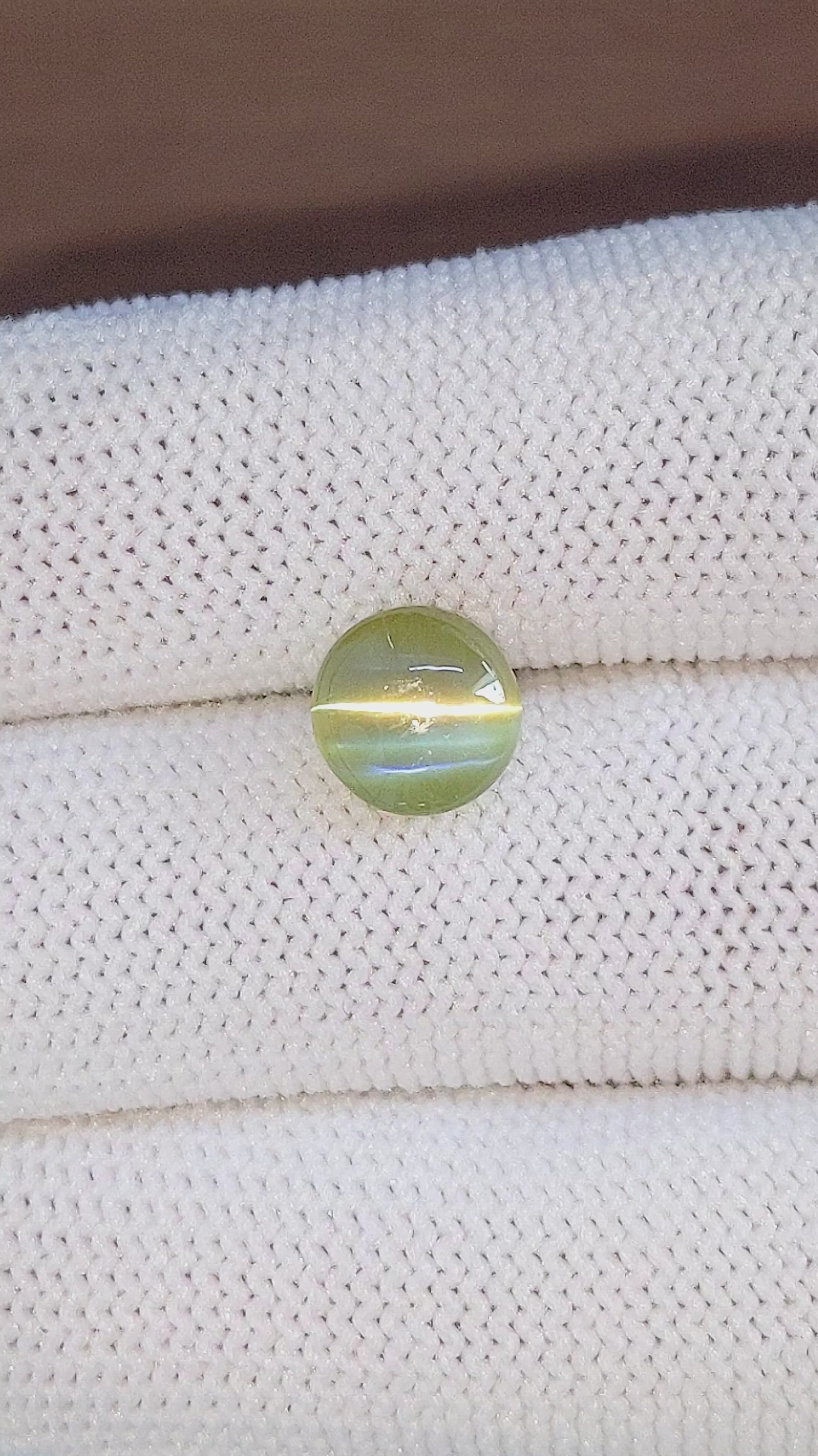 3.26 Ct. Yellowish Green Cabochon Chrysoberyl from Ceylon (Sri Lanka) Size Video