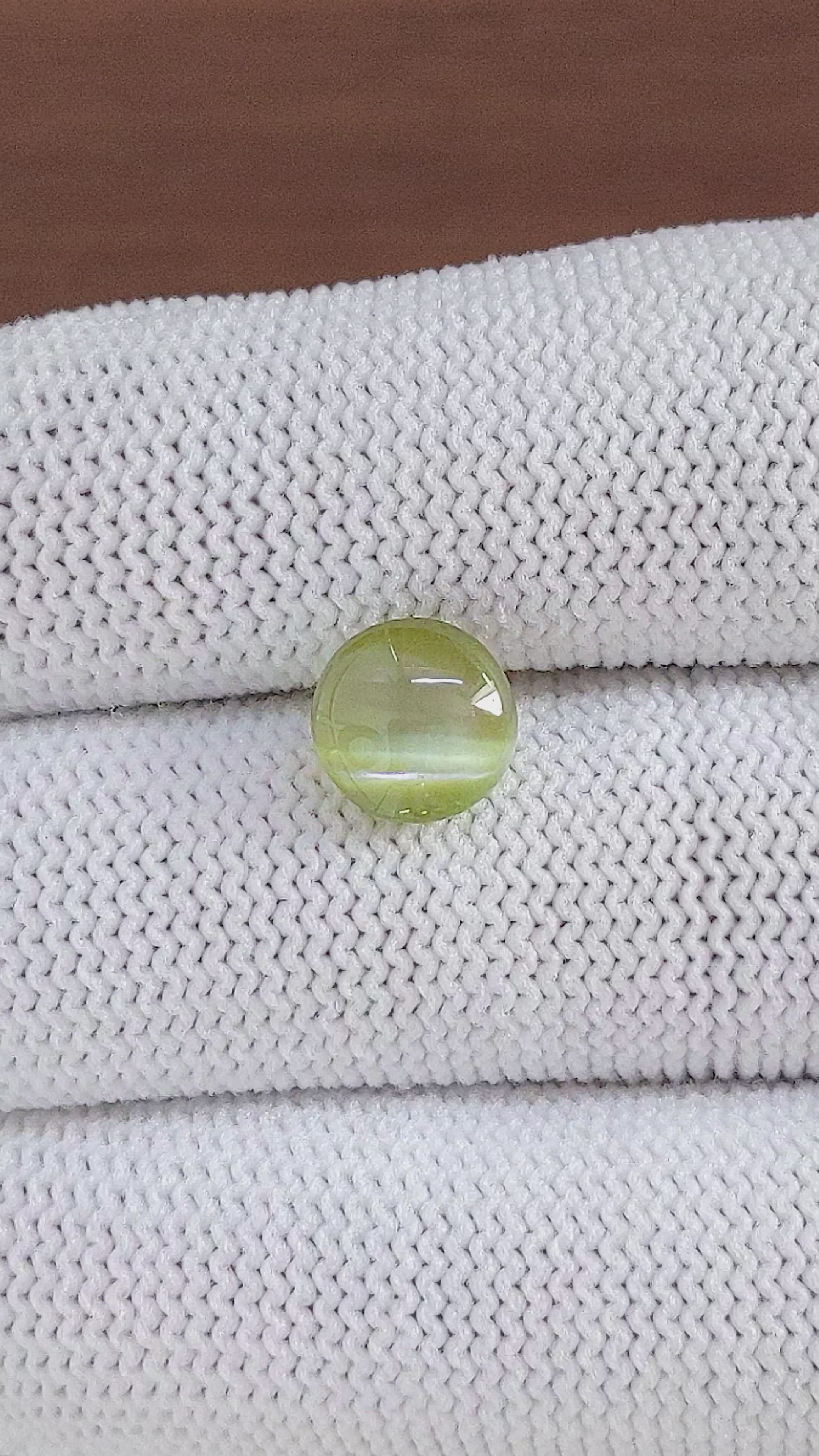 3.26 Ct. Yellowish Green Cabochon Chrysoberyl from Ceylon (Sri Lanka) Size Video