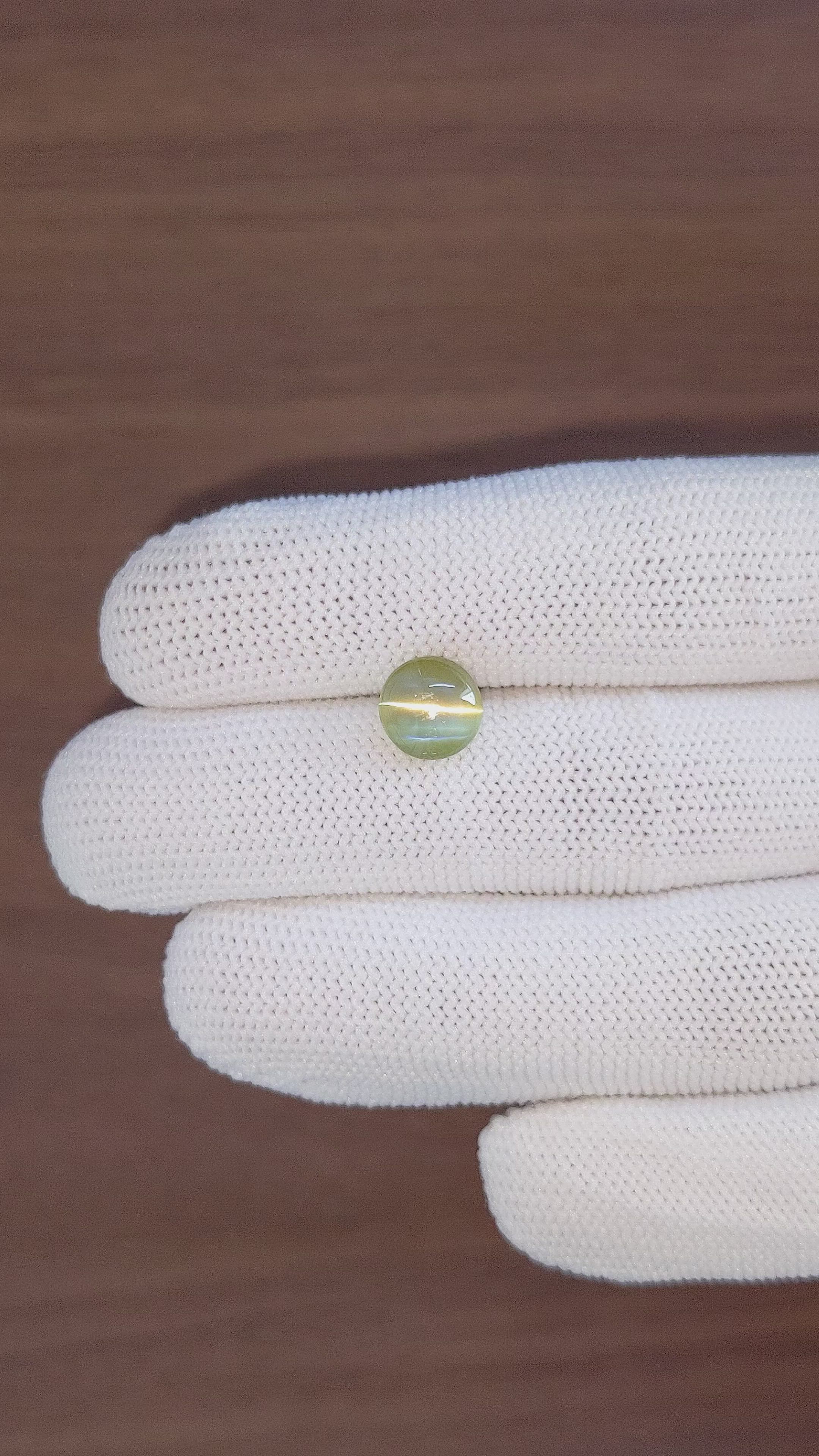 3.26 Ct. Yellowish Green Cabochon Chrysoberyl from Ceylon (Sri Lanka) Size Video