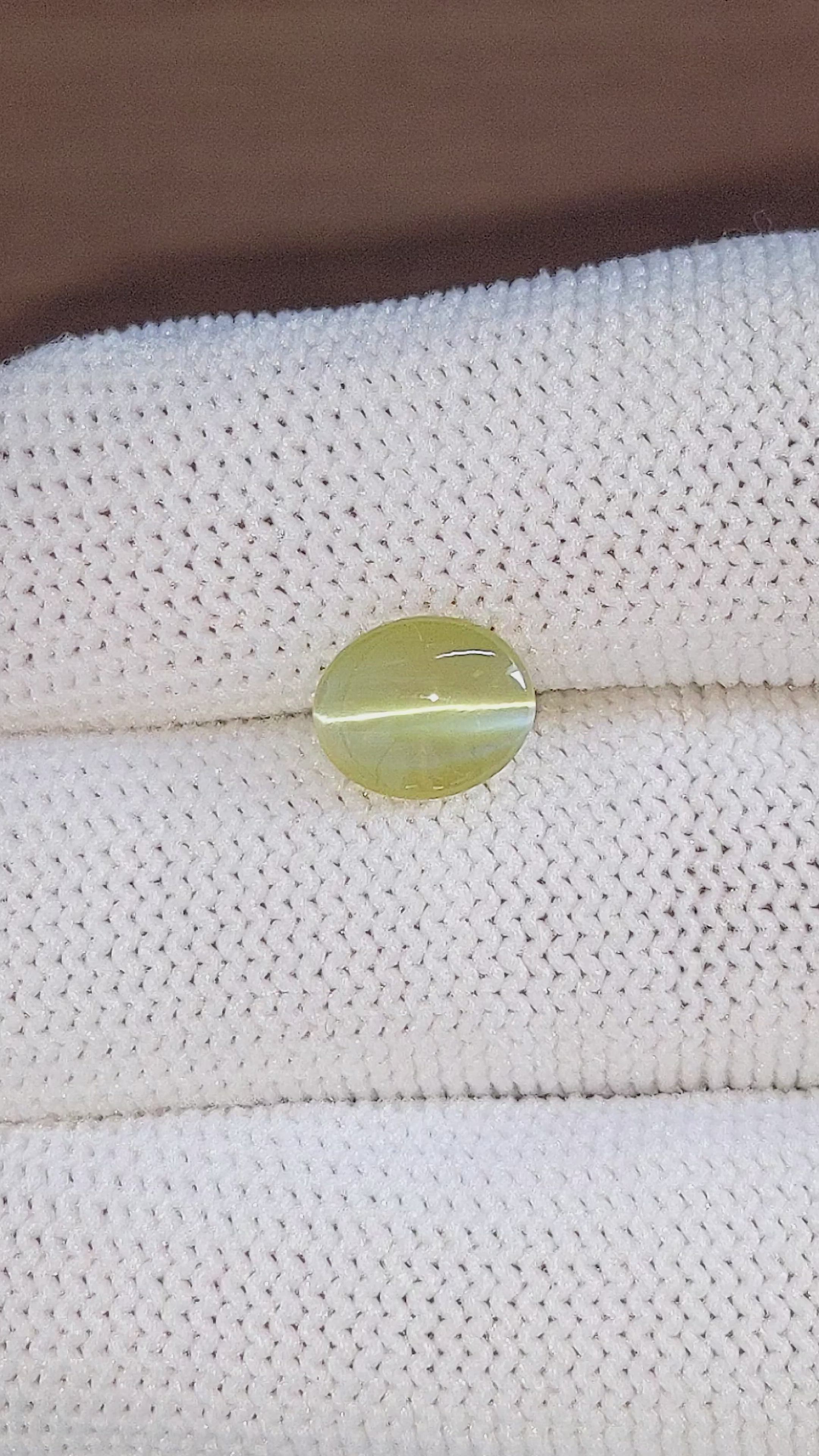 2.51 Ct. Greenish Yellow Cabochon Chrysoberyl from Ceylon (Sri Lanka) Size Video