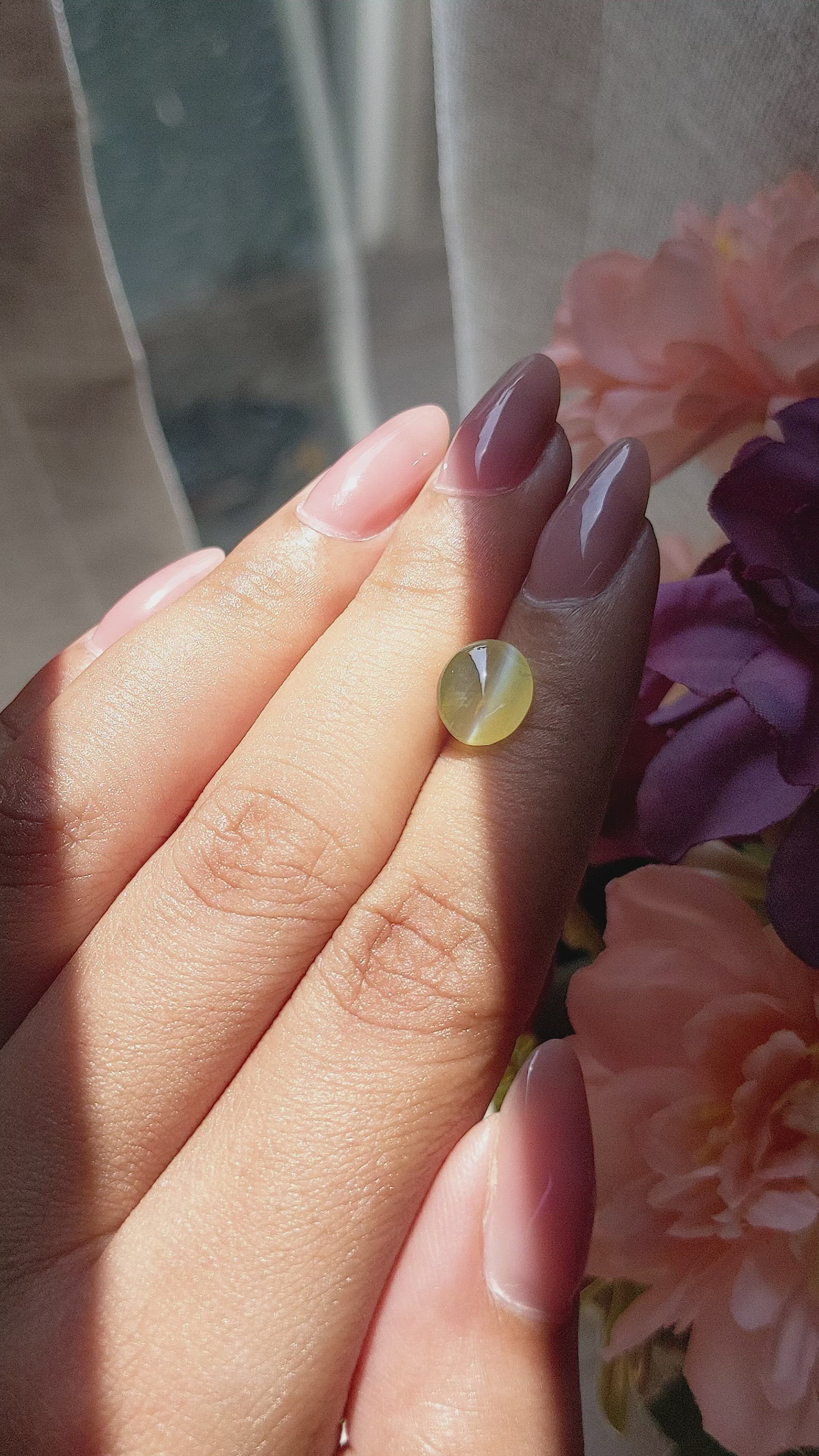 2.51 Ct. Greenish Yellow Cabochon Chrysoberyl from Ceylon (Sri Lanka) Size Video