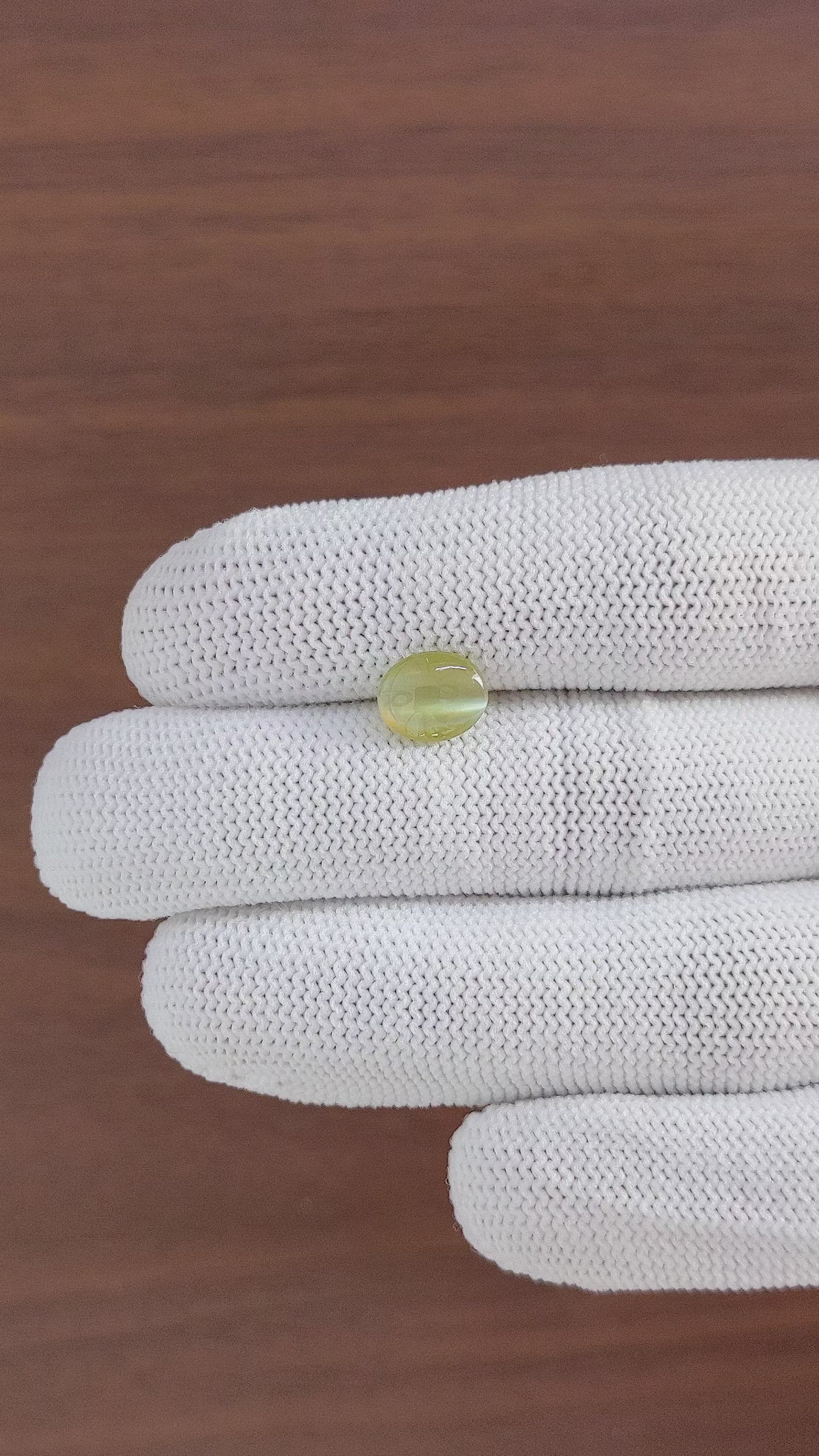 2.51 Ct. Greenish Yellow Cabochon Chrysoberyl from Ceylon (Sri Lanka) Size Video