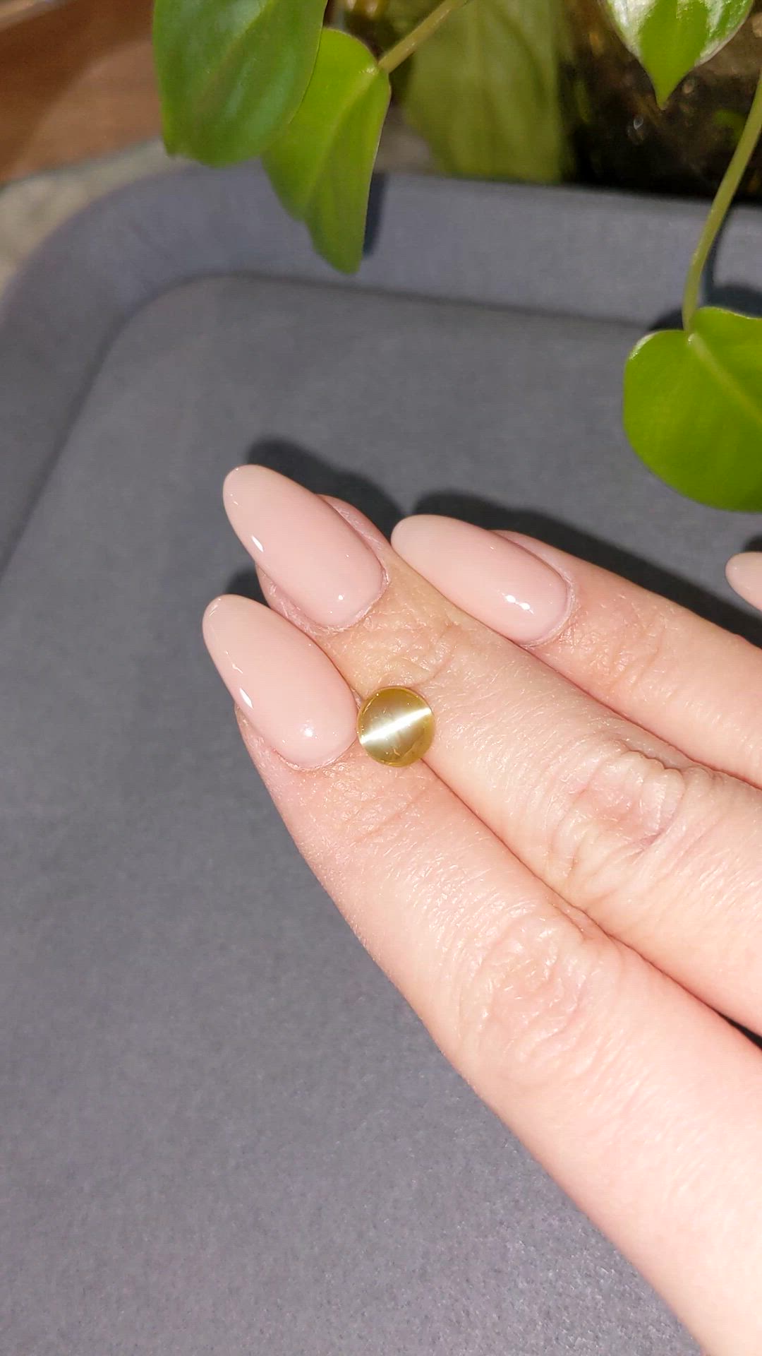 3.05 Ct. Greenish Yellow Cabochon Chrysoberyl from Ceylon (Sri Lanka) Size Video