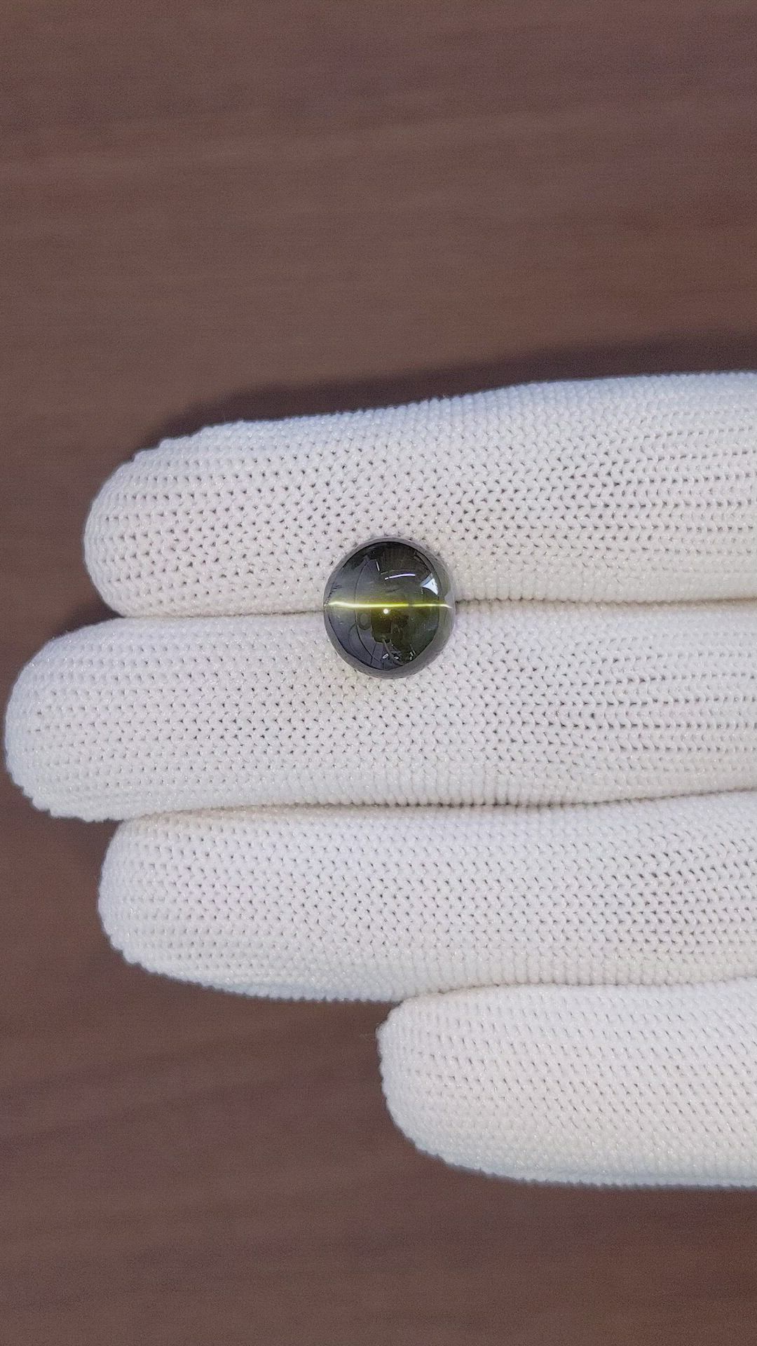 12.67 Ct. Brownish Green Cabochon Chrysoberyl from Ceylon (Sri Lanka) Size Video