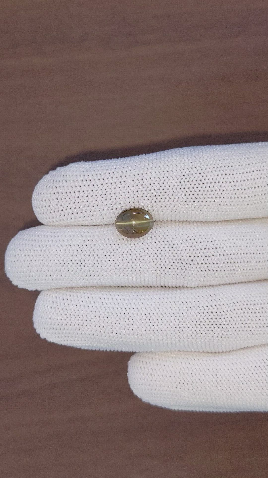 3.10 Ct. Greenish Brown Cabochon Chrysoberyl from Ceylon (Sri Lanka) Size Video