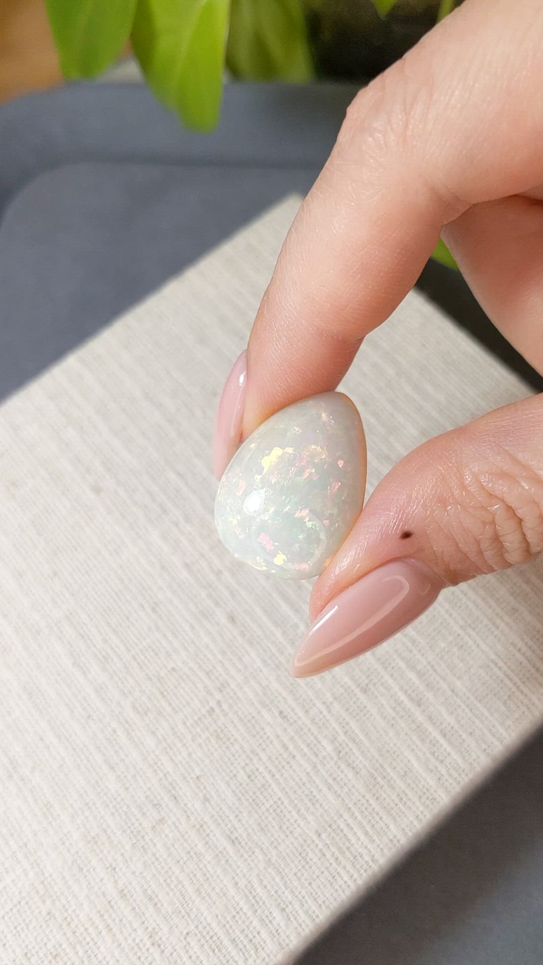 19.43 Ct. Multi Color Cabochon White Opal from Ethiopia Size Video