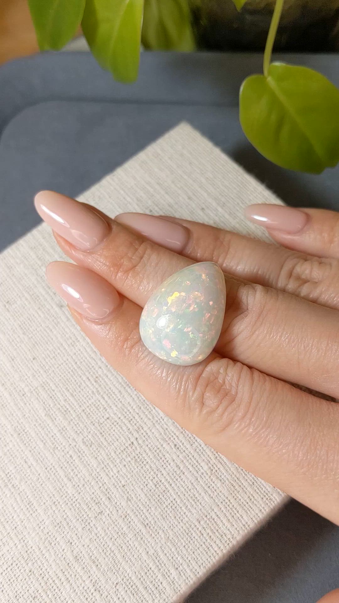 19.43 Ct. Multi Color Cabochon White Opal from Ethiopia Size Video