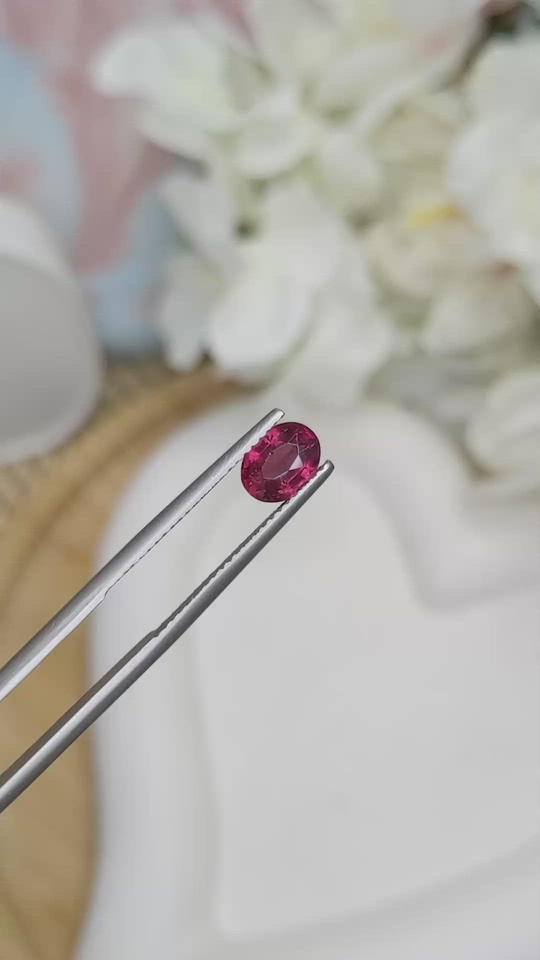 1.29 Ct. Purplish Red Rhodolite Garnet from Ceylon (Sri Lanka) Size Video