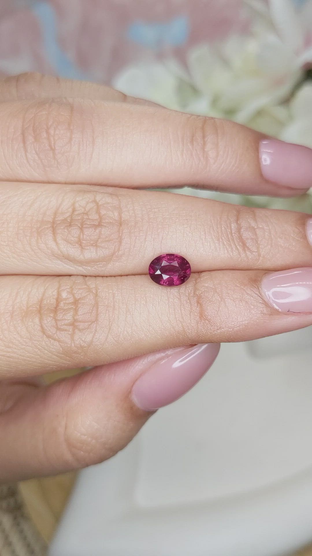 1.29 Ct. Purplish Red Rhodolite Garnet from Ceylon (Sri Lanka) Size Video