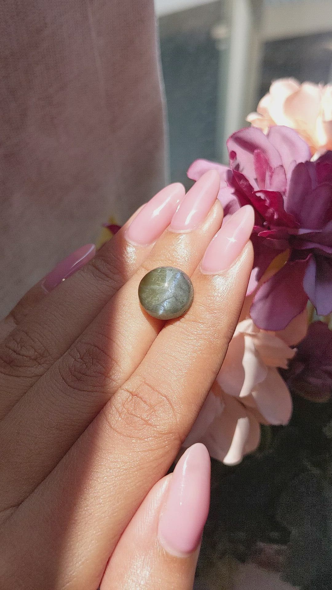 9.61 Ct. Green Cabochon Chrysoberyl from Ceylon (Sri Lanka) Size Video