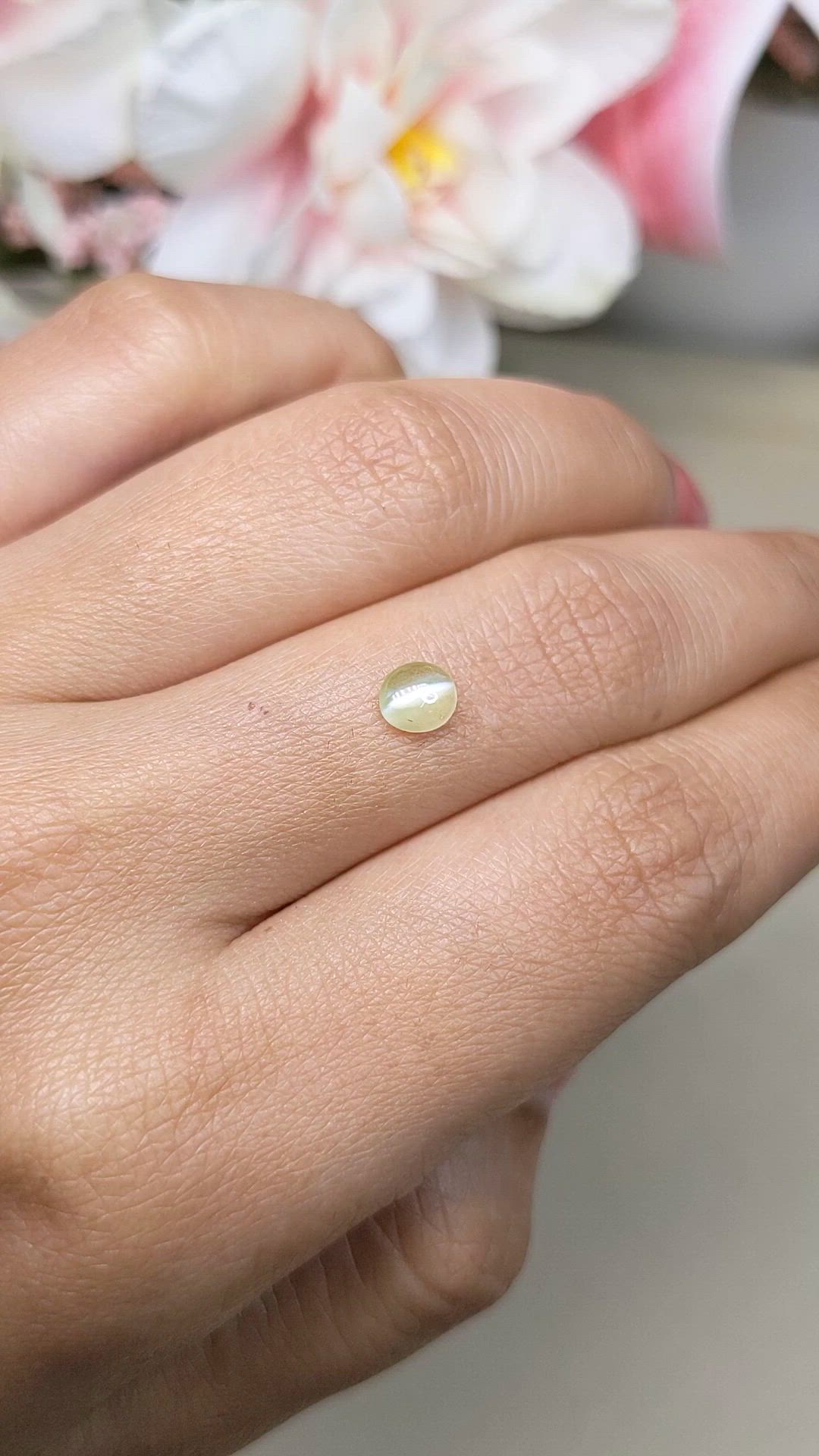 0.50 Ct. Yellowish Green Cabochon Chrysoberyl from Ceylon (Sri Lanka) Size Video
