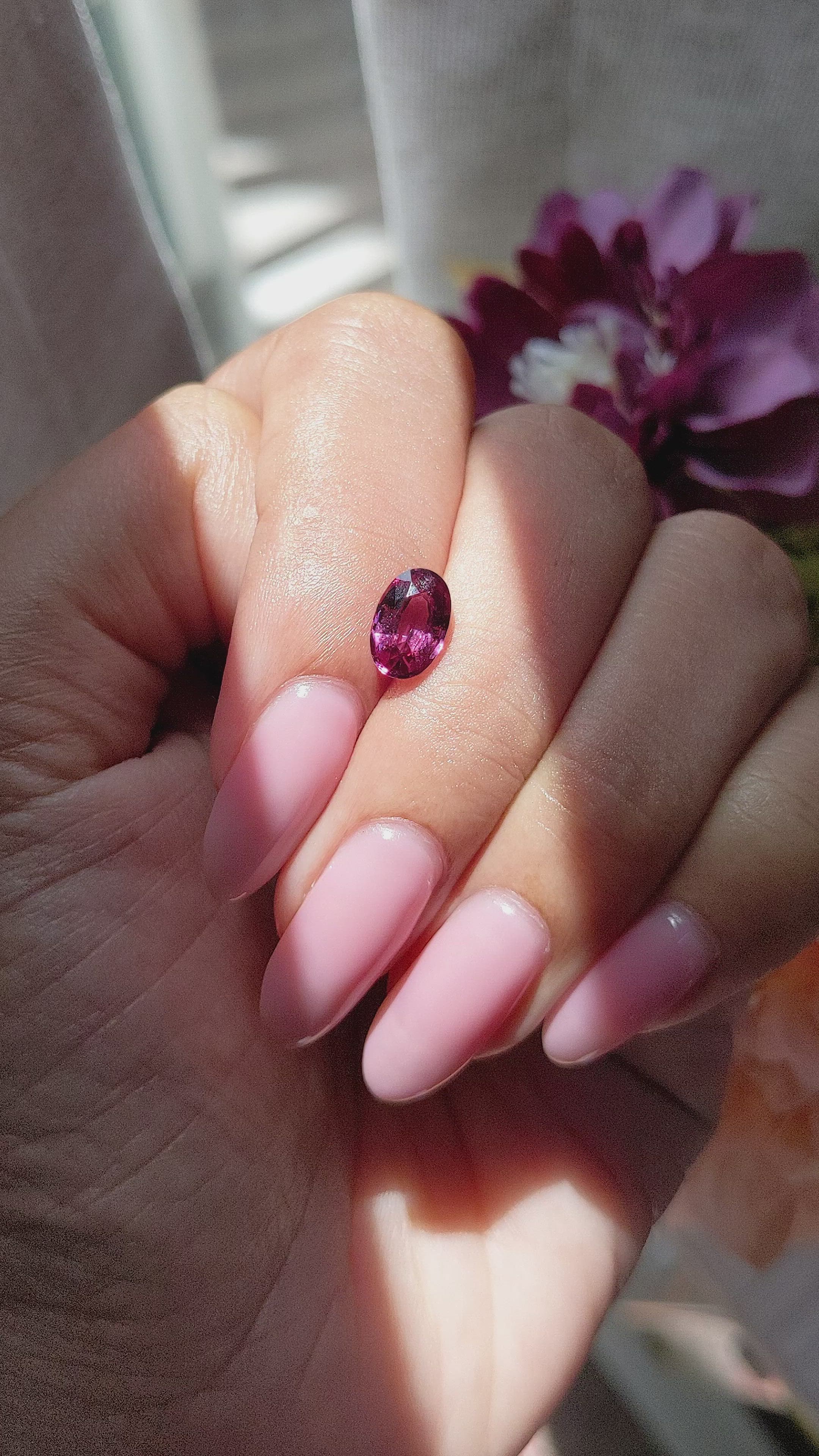 1.48 Ct. Purplish Pink Rhodolite Garnet from Ceylon (Sri Lanka) Size Video
