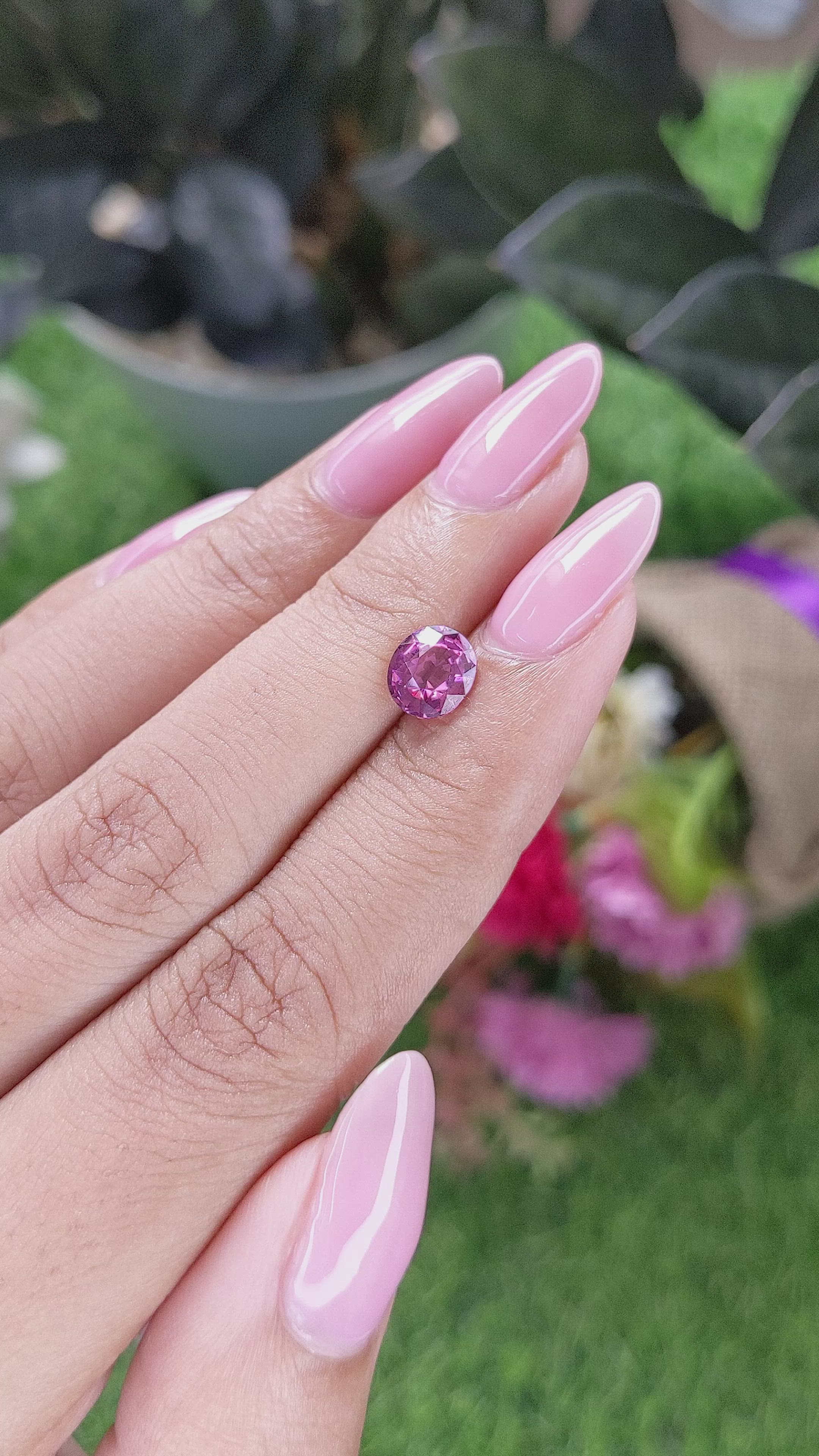 1.27 Ct. Purplish Pink Rhodolite Garnet from Ceylon (Sri Lanka) Size Video