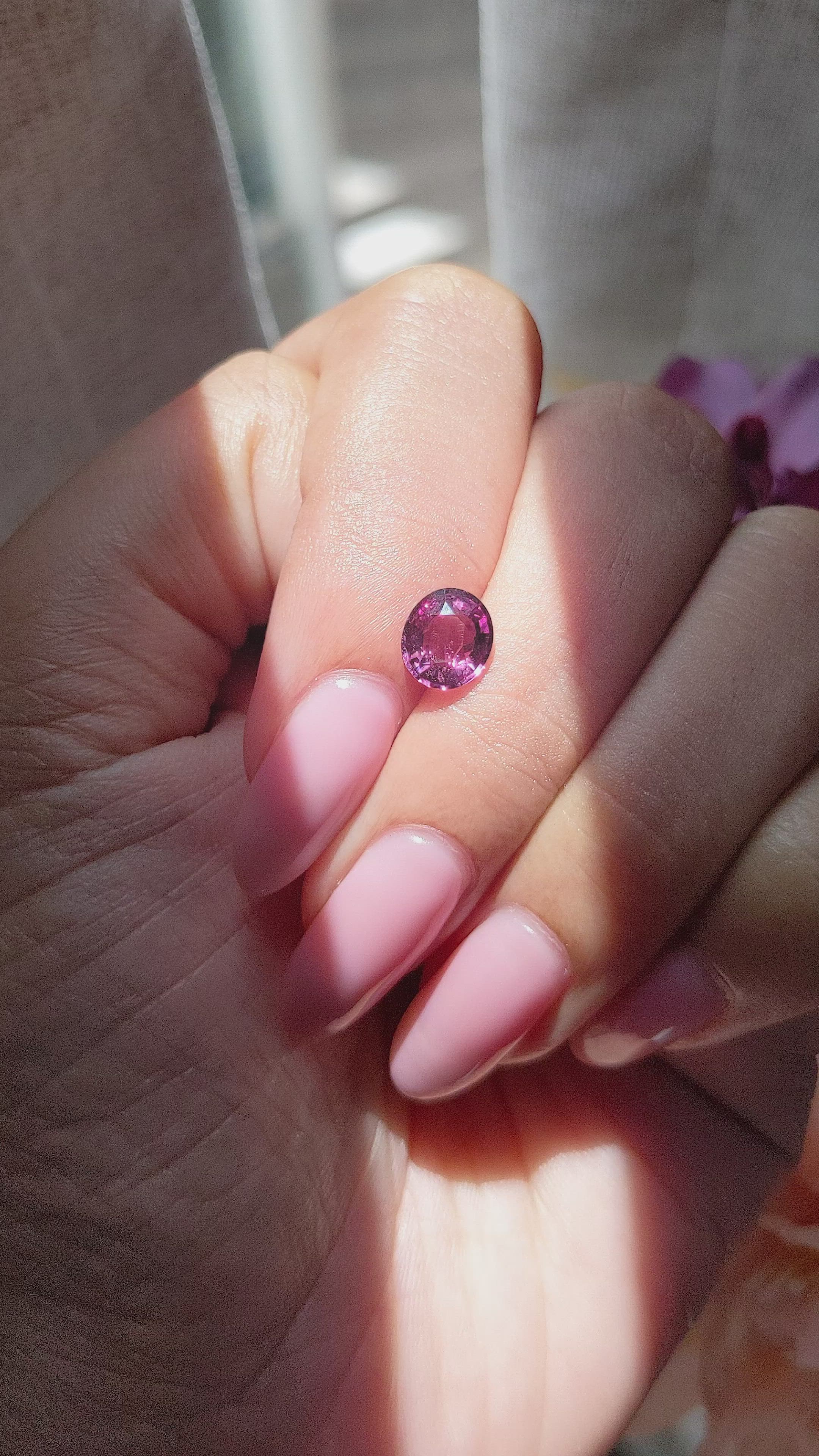 1.27 Ct. Purplish Pink Rhodolite Garnet from Ceylon (Sri Lanka) Size Video
