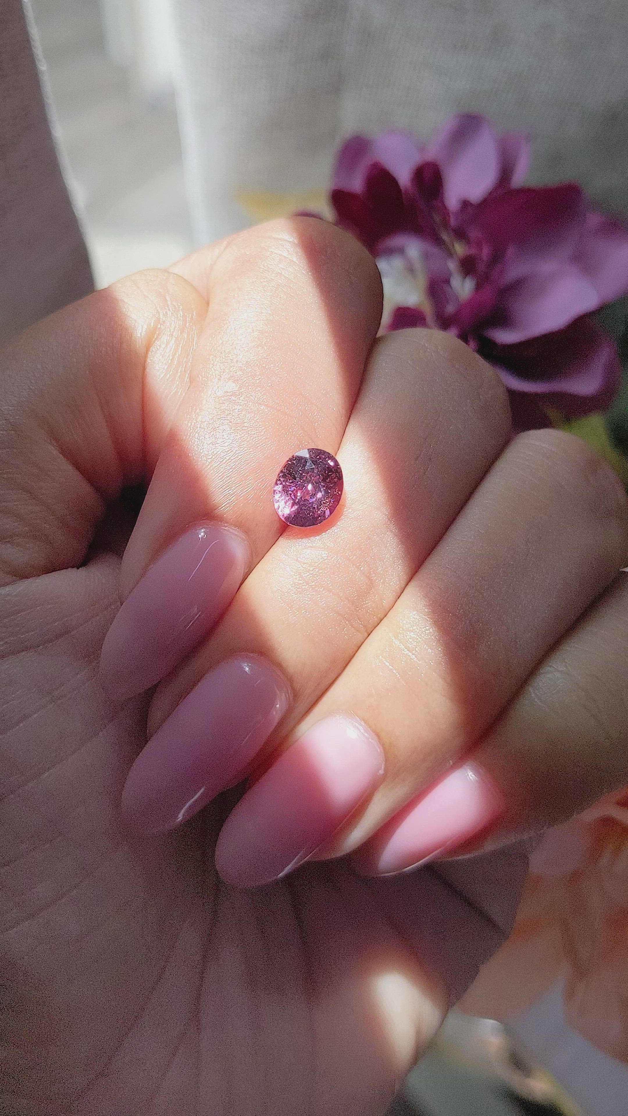1.53 Ct. Purplish Pink Rhodolite Garnet from Ceylon (Sri Lanka) Size Video