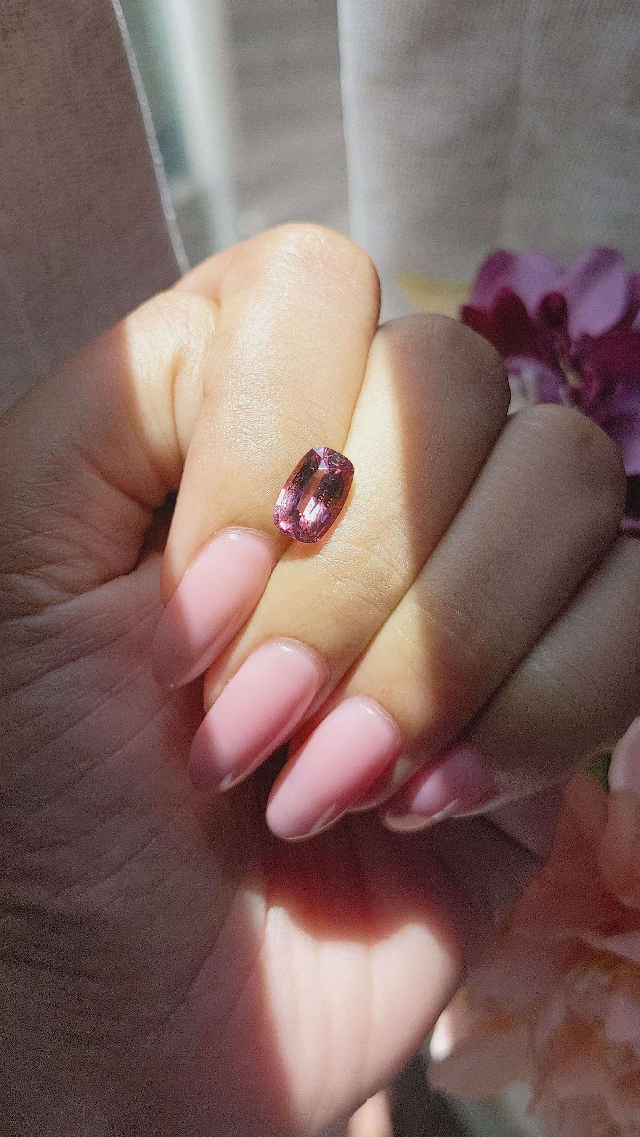 2.07 Ct. Purplish Pink Rhodolite Garnet from Ceylon (Sri Lanka) Size Video