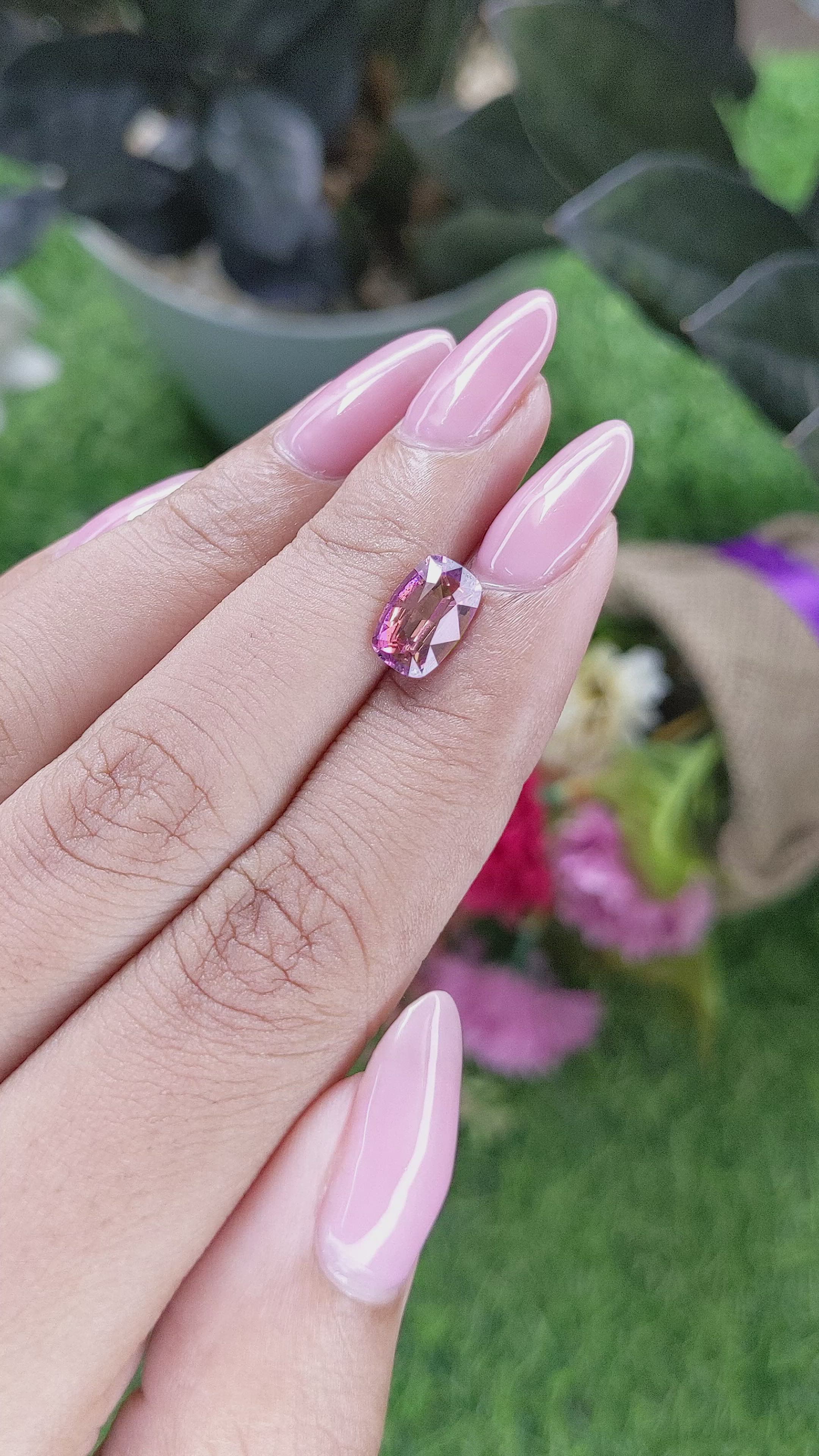 2.07 Ct. Purplish Pink Rhodolite Garnet from Ceylon (Sri Lanka) Size Video