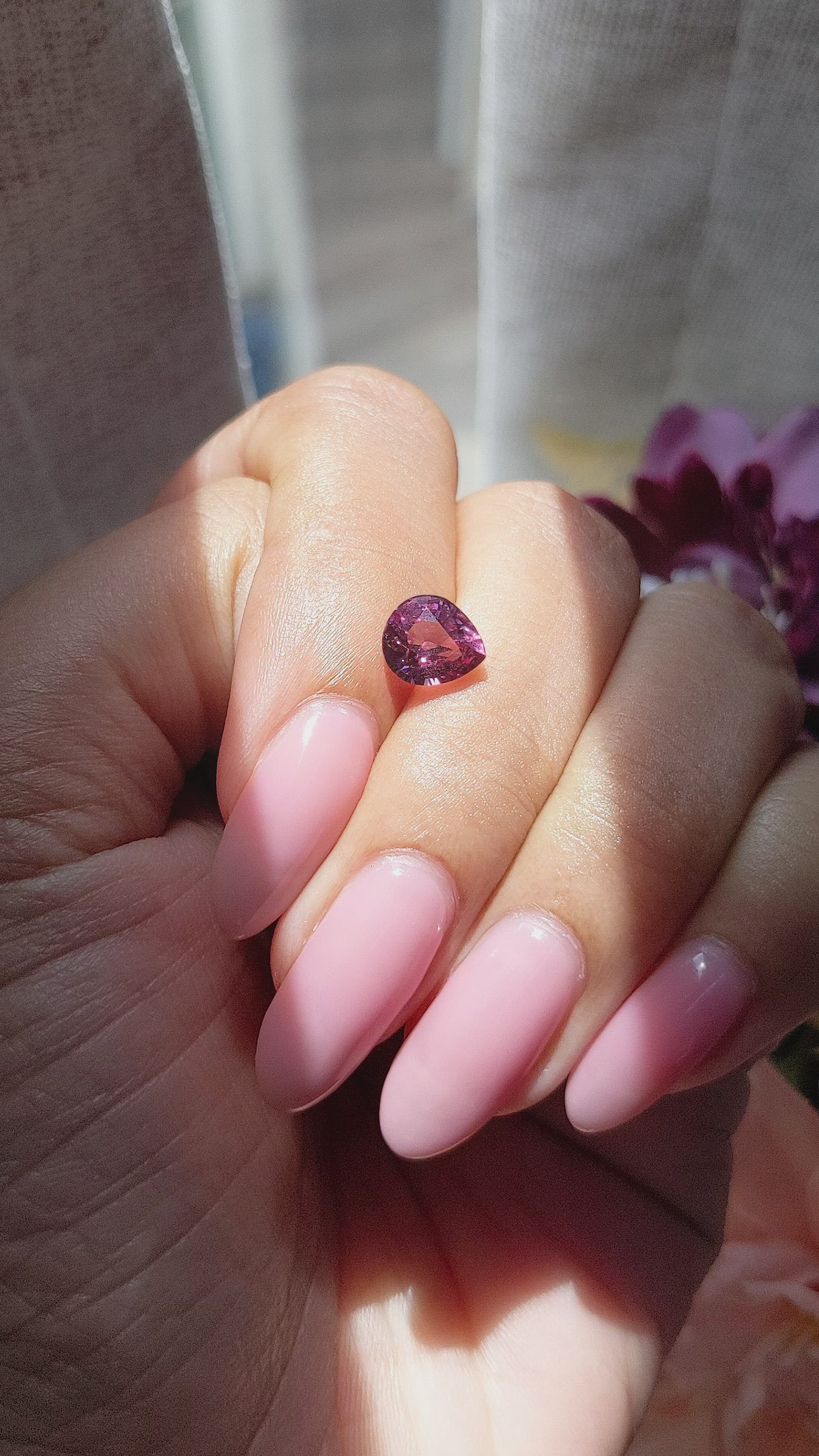 1.65 Ct. Purplish Pink Rhodolite Garnet from Ceylon (Sri Lanka) Size Video