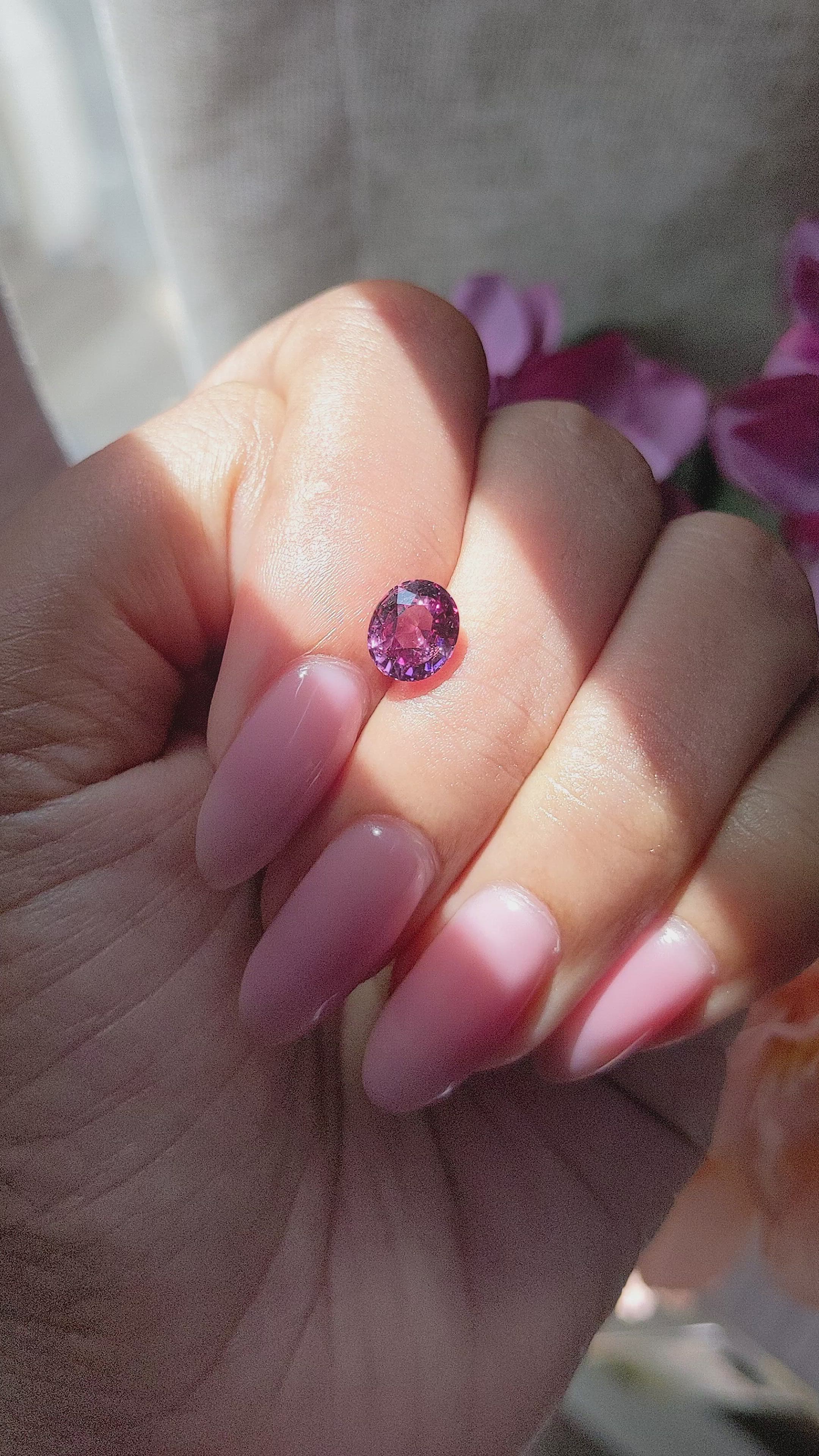 1.55 Ct. Purplish Pink Rhodolite Garnet from Ceylon (Sri Lanka) Size Video