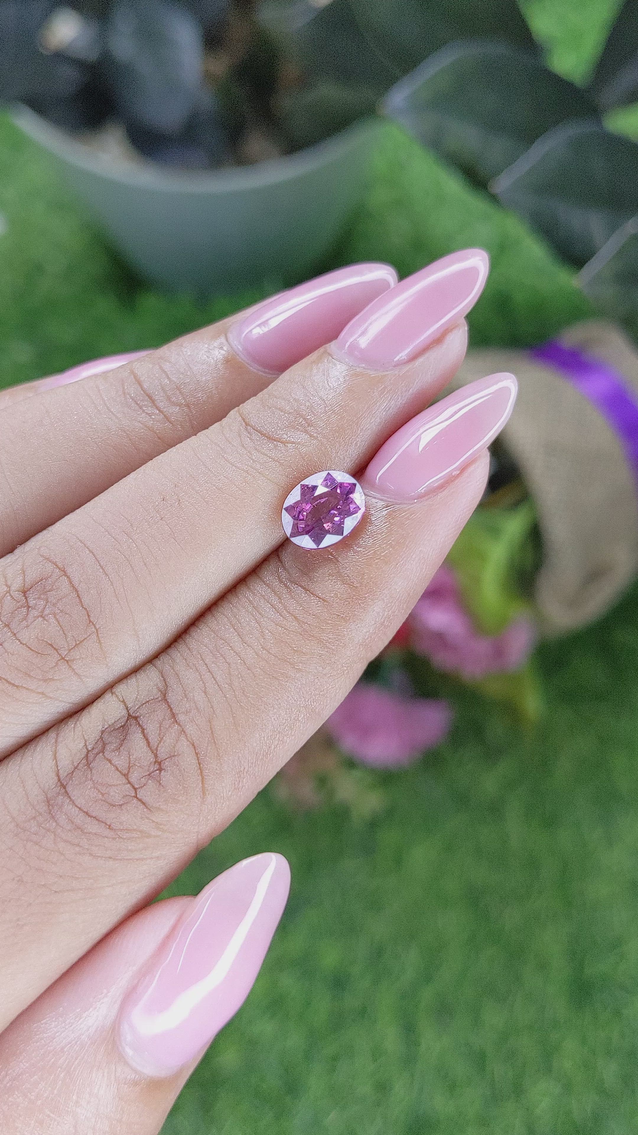 1.80 Ct. Purplish Pink Rhodolite Garnet from Ceylon (Sri Lanka) Size Video