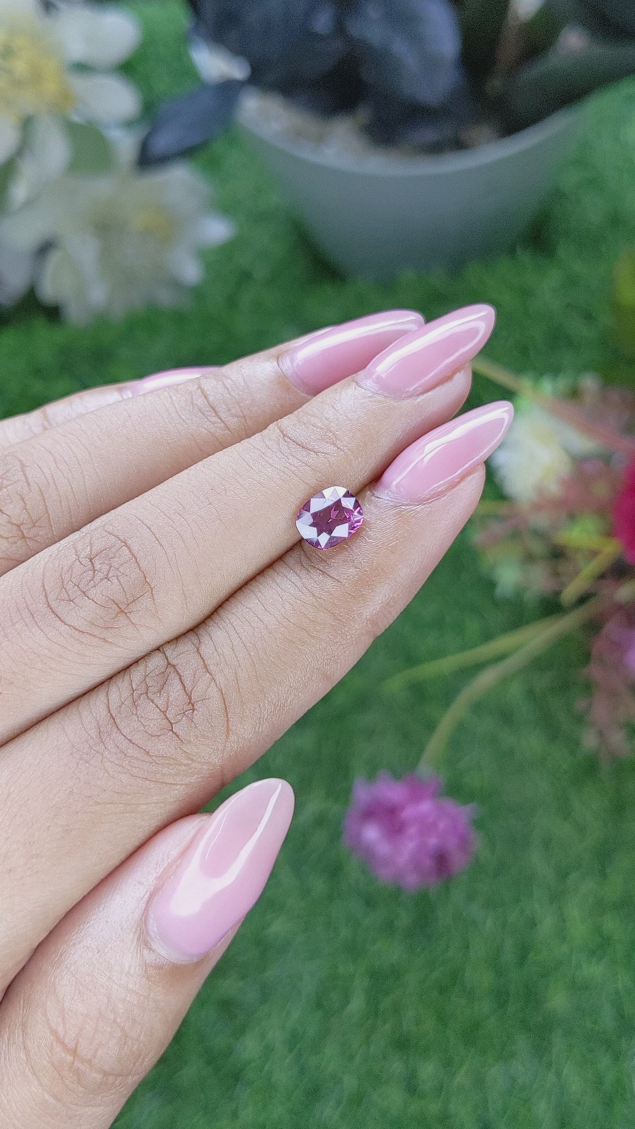 1.52 Ct. Purplish Pink Rhodolite Garnet from Ceylon (Sri Lanka) Size Video