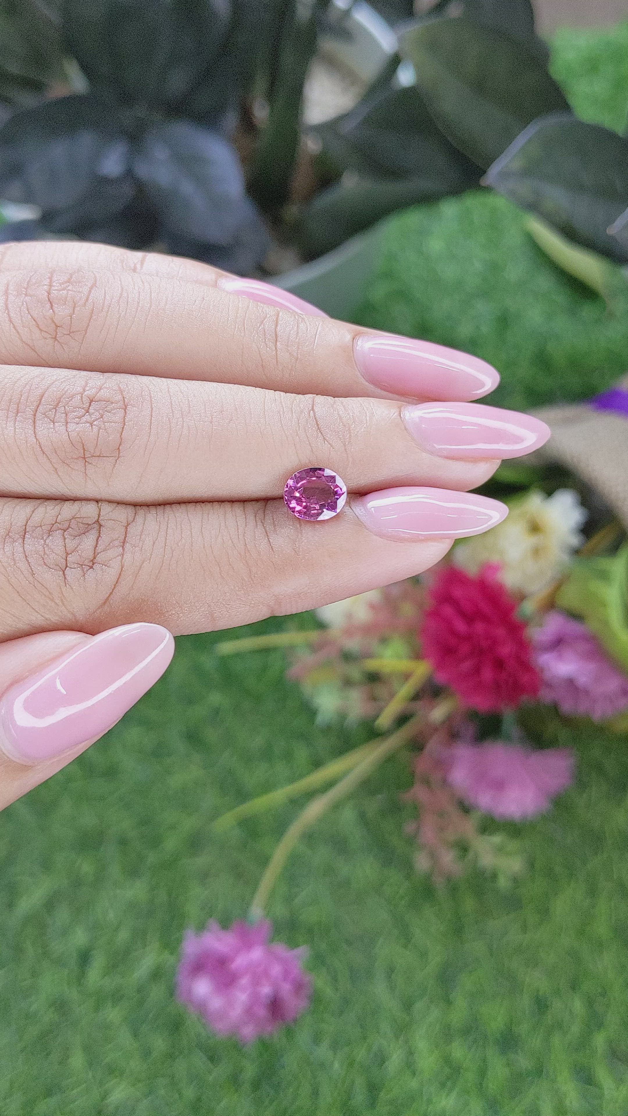 1.26 Ct. Purplish Pink Rhodolite Garnet from Ceylon (Sri Lanka) Size Video