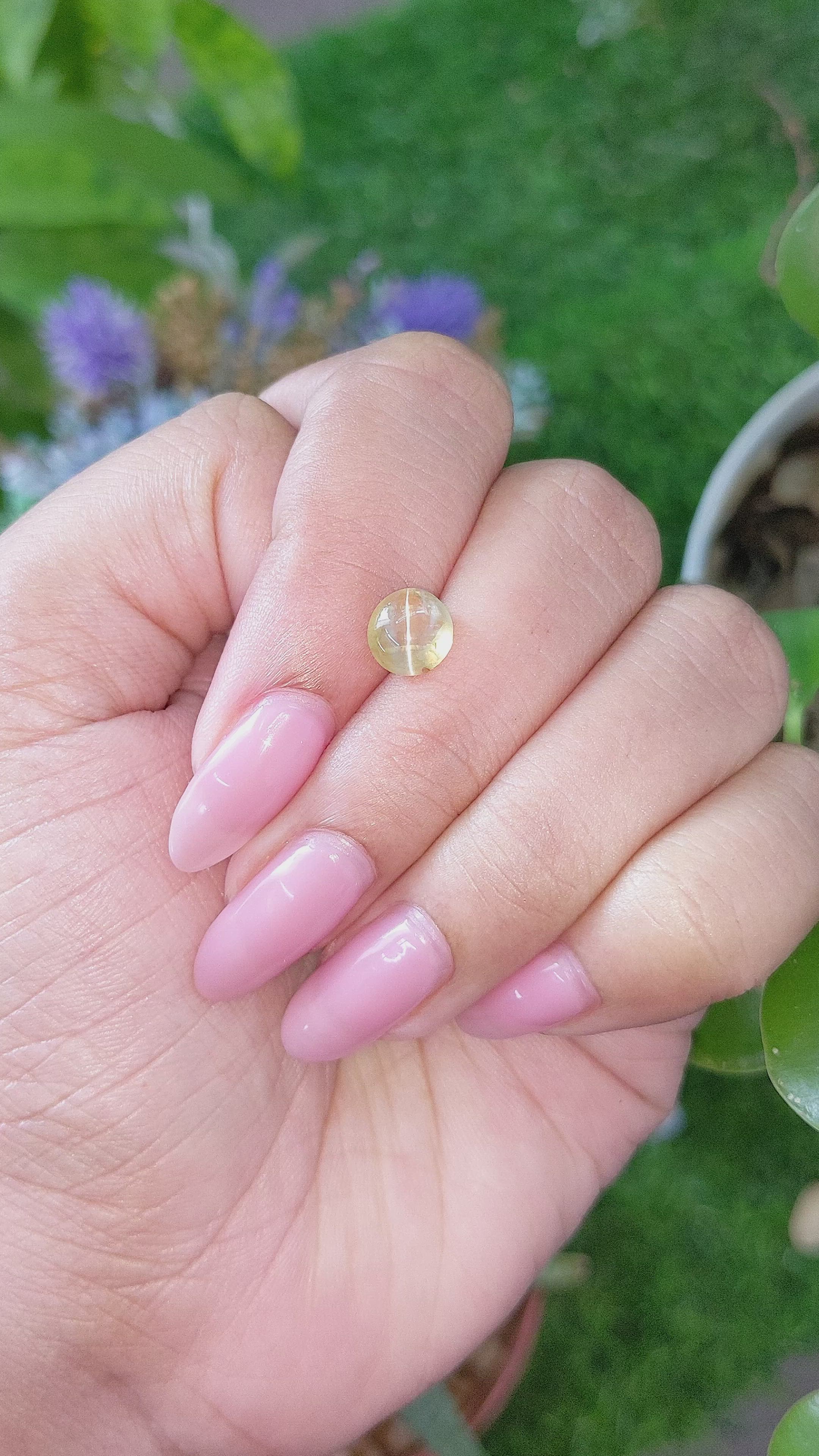 1.92 Ct. Greenish Yellow Cabochon Chrysoberyl from Ceylon (Sri Lanka) Size Video