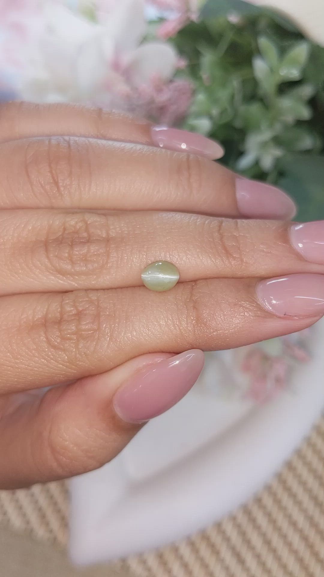 1.68 Ct. Greenish Yellow Cabochon Chrysoberyl from Ceylon (Sri Lanka) Size Video