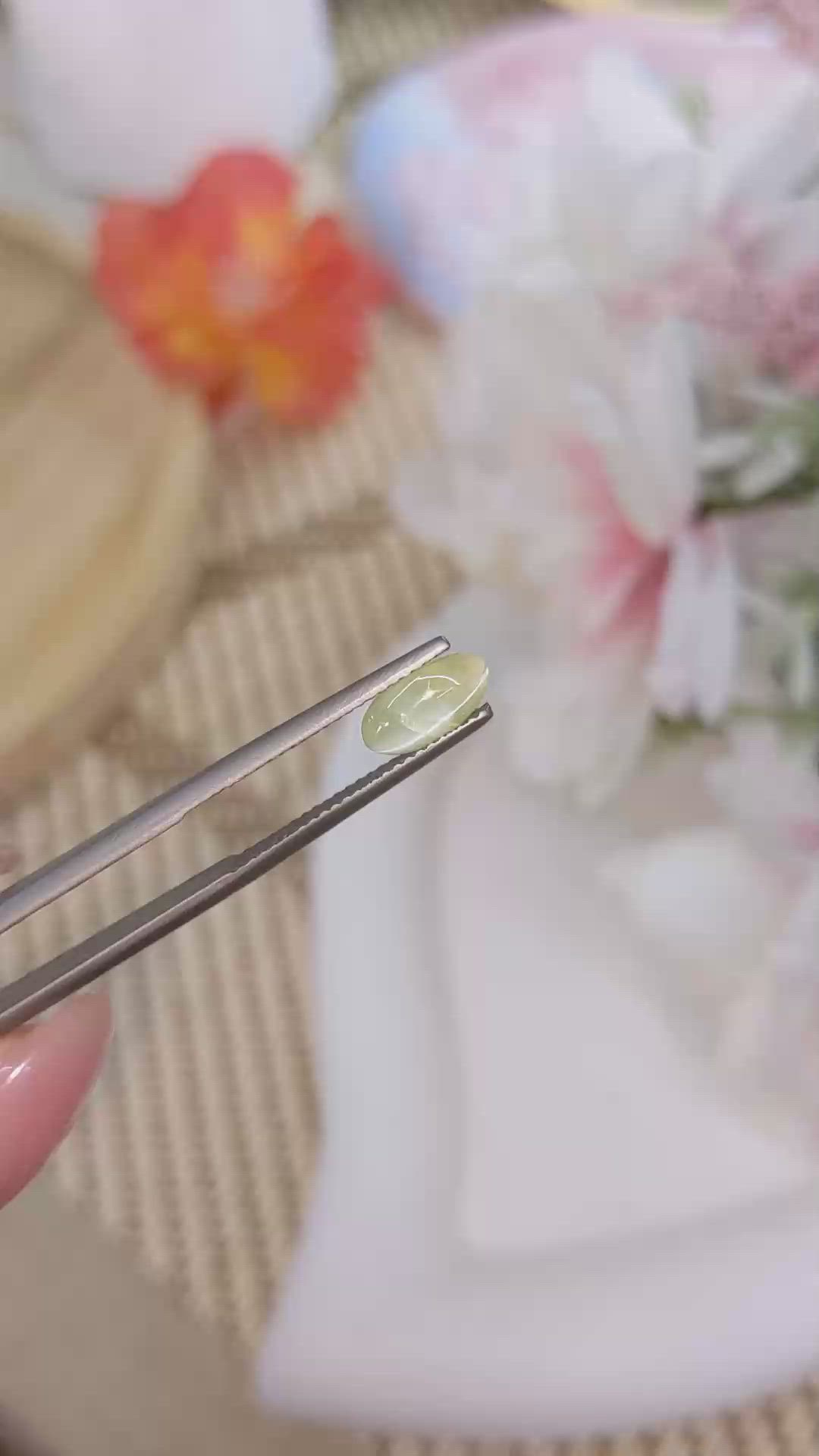 1.85 Ct. Yellowish Green Cabochon Chrysoberyl from Ceylon (Sri Lanka) Size Video