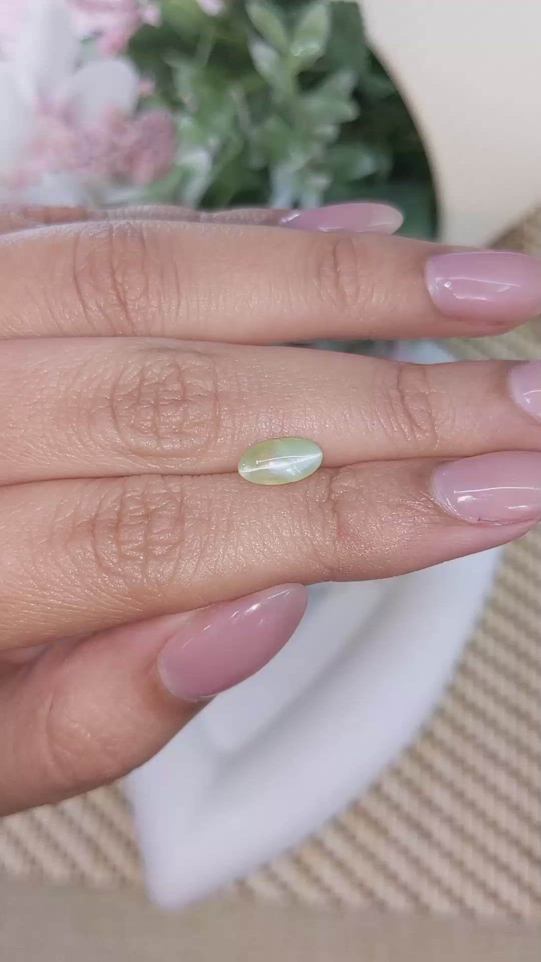 1.85 Ct. Yellowish Green Cabochon Chrysoberyl from Ceylon (Sri Lanka) Size Video