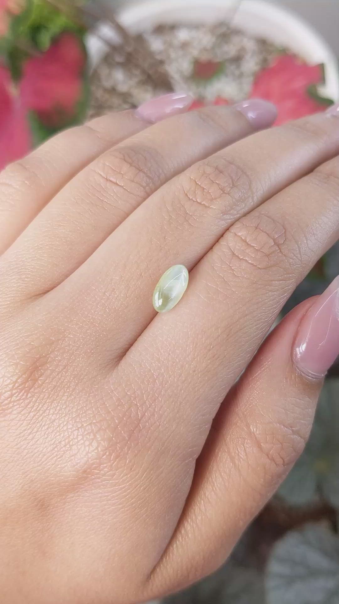 1.85 Ct. Yellowish Green Cabochon Chrysoberyl from Ceylon (Sri Lanka) Size Video
